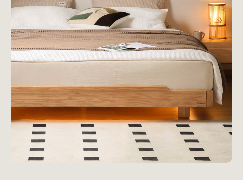 Modern Solid Wood Platform Bed - Oak & Beech Frame, Floating Design with Optional Headboard & LED Lighting - Perfect for Contemporary Bedrooms & Minimalist Home Decor