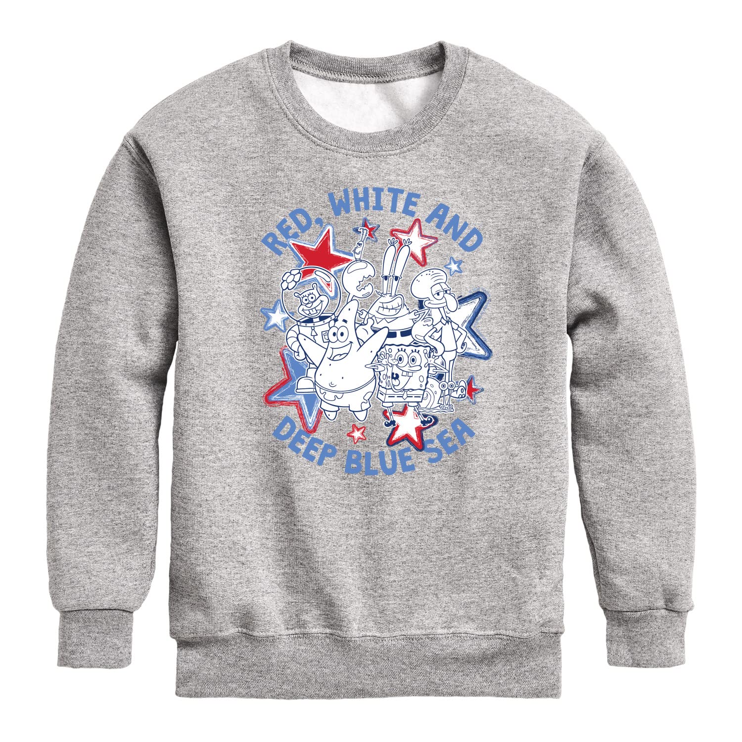 HYBRID APPAREL Spongebob Squarepants Red White Blue Fleece Sweatshirt for Toddler & Youth | Soft Crewneck Pullover | Cartoon Character Hoodie for Kids Playdate & School