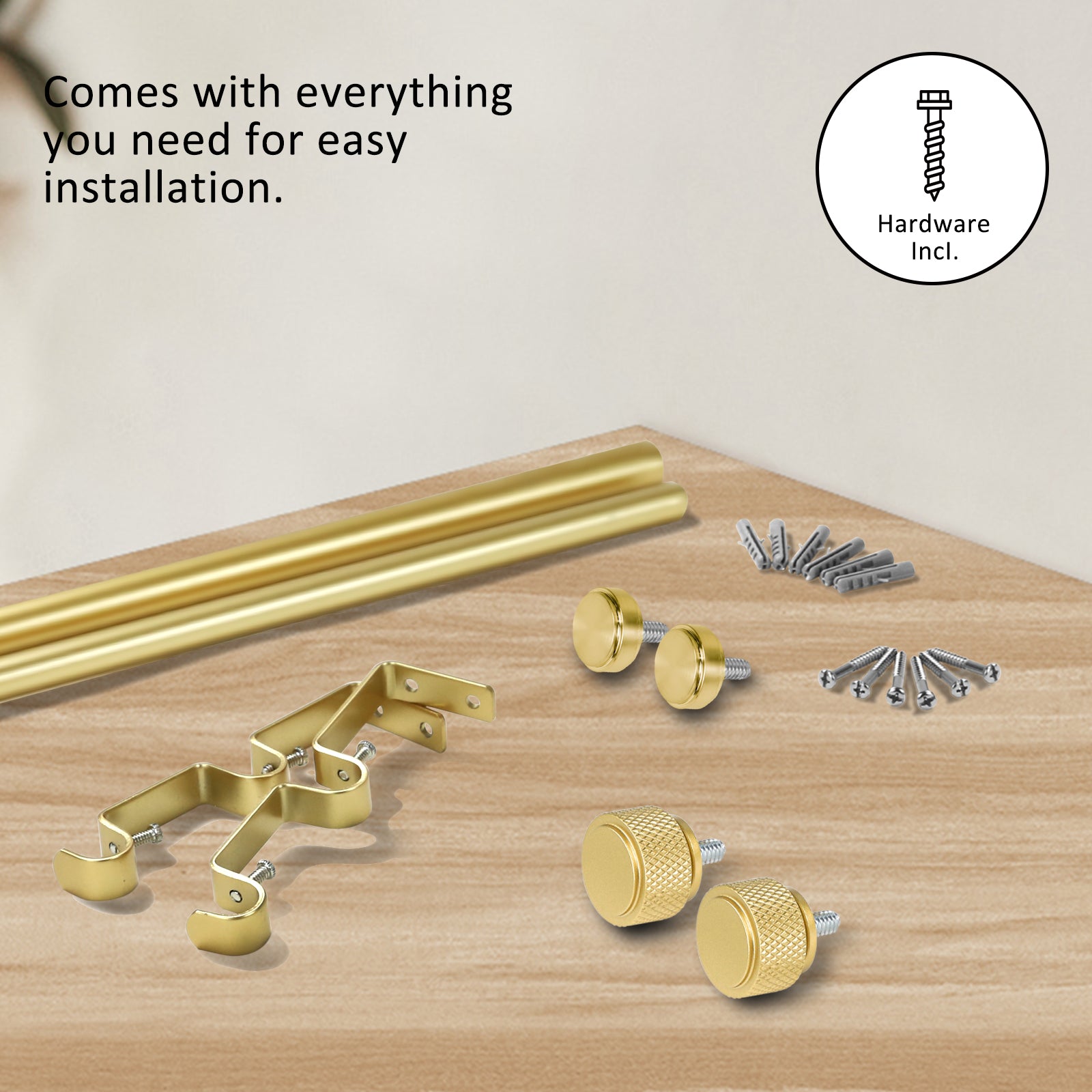 Urbanest 5/8 Inch Adjustable Double Drapery Curtain Rod Set with Maniglia Finials - 28-48/48-84/84-120 Inches - Gun Metal, Pewter, Matte Gold - Perfect for Living Room, Bedroom & Window Decor