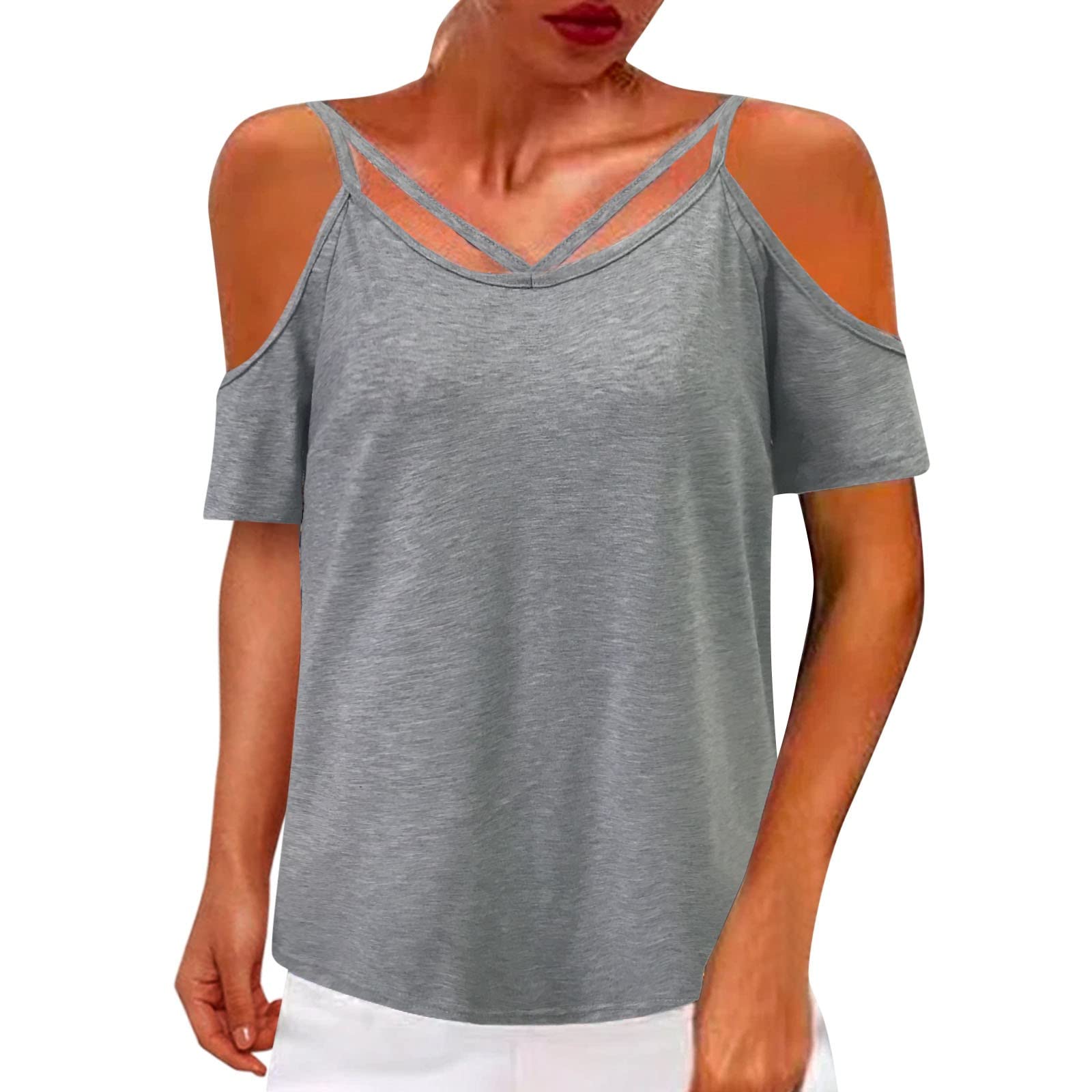 Women's Casual Cold Shoulder Loose Short Sleeve T-Shirt - Flowy Solid Color Top for Summer Outfits, Beach Wear & Everyday Comfort