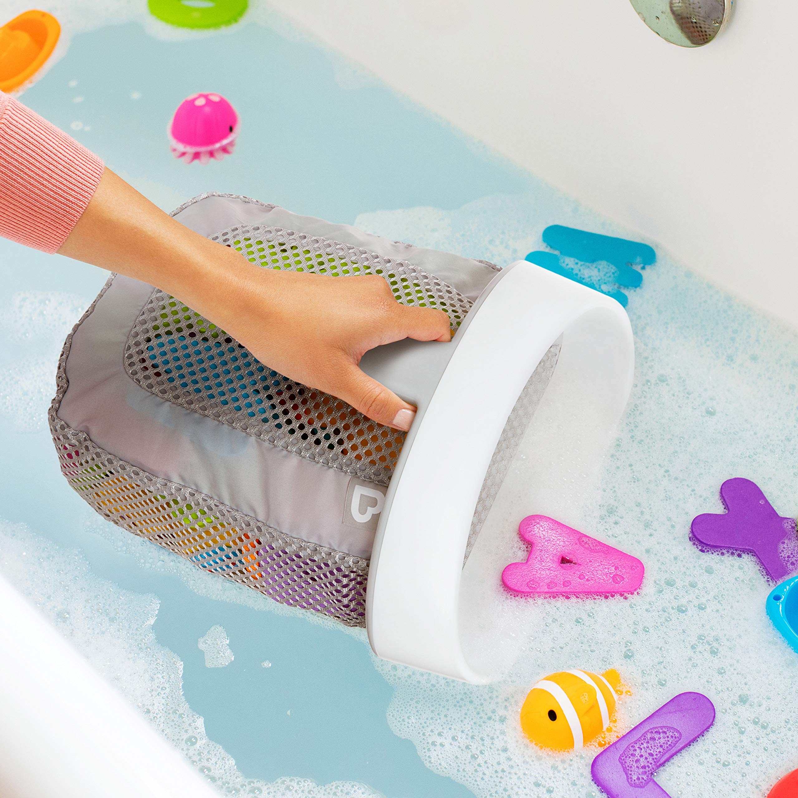 Munchkin Super Scoop Baby Bath Toy Storage Basket & Net - Removable Wall Hanging Organizer with Suction Cups | Bathroom Toy Holder for Kids | Perfect for Baby Bath Time, Shower Organization & Bathroom Storage