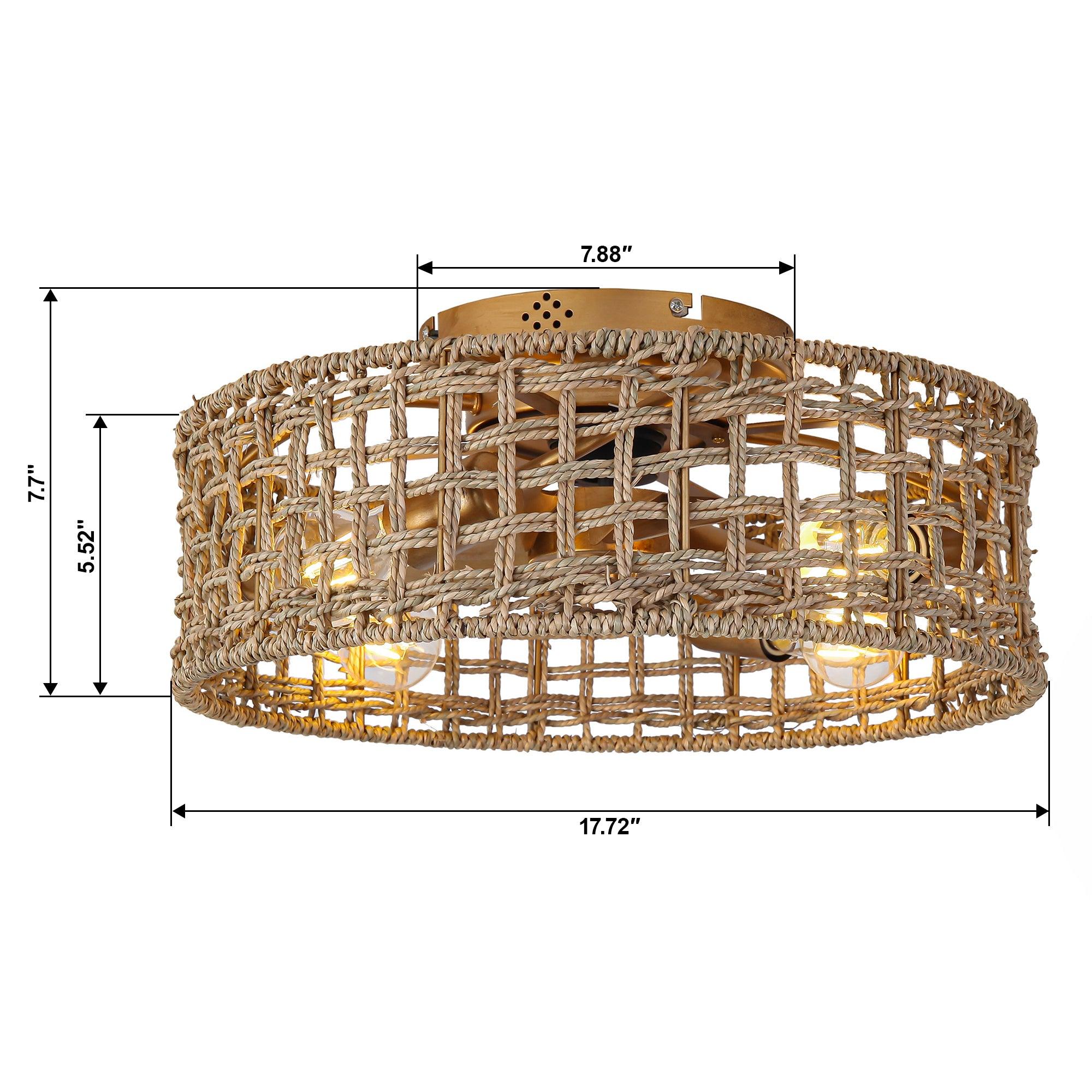 18 Inch Golden Farmhouse Rattan Flush Mount Ceiling Fan with Light - Smart APP & Remote Control - Perfect for Bedroom, Living Room, and Patio