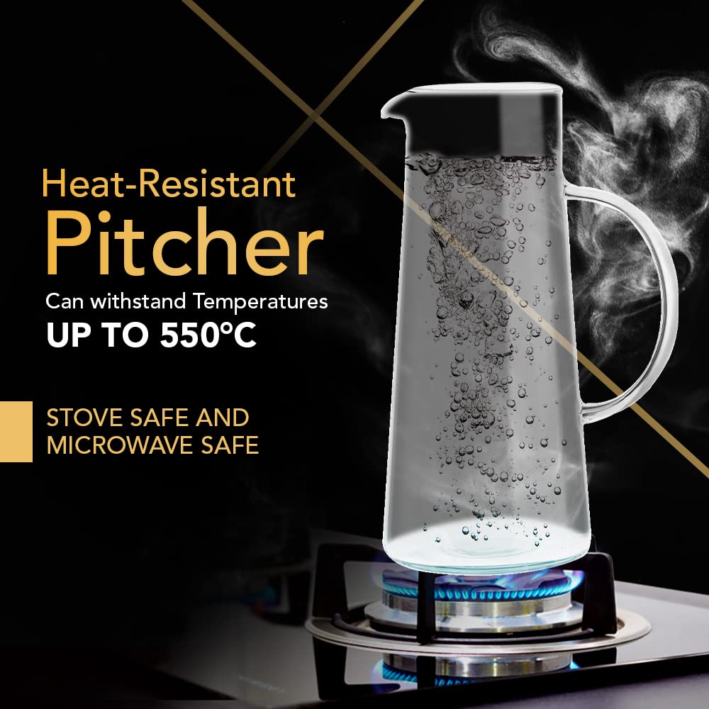 2-Pack Heat Resistant Glass Pitcher with Lid & Spout - 50oz Stainless Steel Lid Carafe for Coffee, Juice, Iced Tea & Water | Perfect for Entertaining, Restaurants & Home Kitchen Use