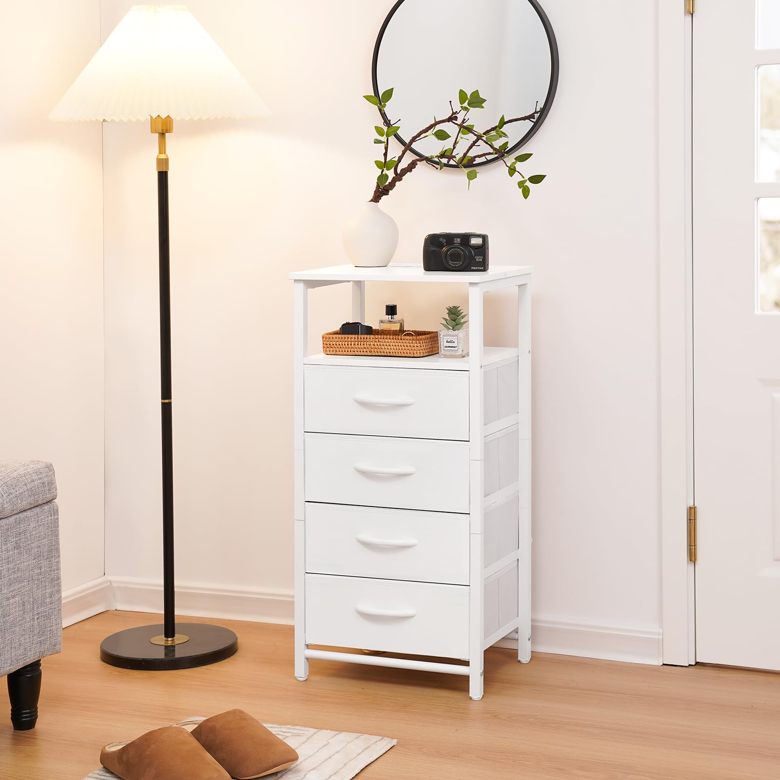 Yoobure LED Night Stand with Charging Station - White Bedside Table with 4 Storage Drawers, Shelf, USB Ports & Outlets - Tall Dresser for Bedroom - Perfect for Small Spaces, Apartment Living & Modern Home Decor