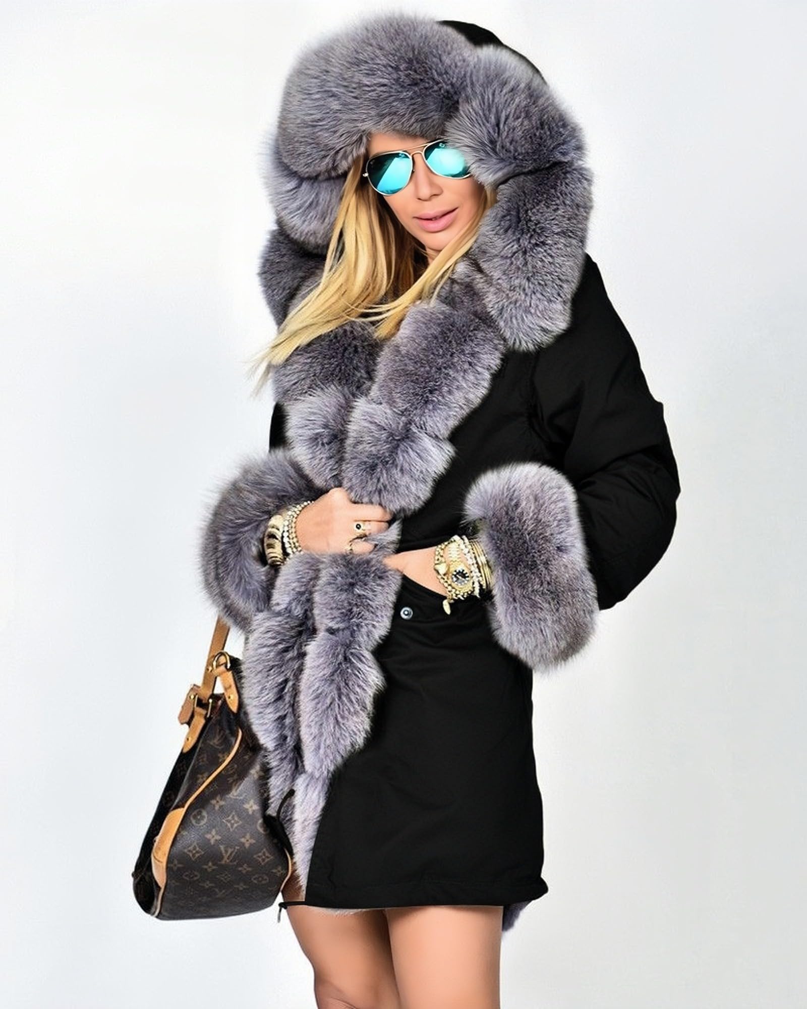 Women's Faux Fur Lined Winter Coat - Hooded Thick Warm Parka Jacket & Long Cardigan for Cold Weather | Perfect for Snow Days, Outdoor Activities & Fashion Layering