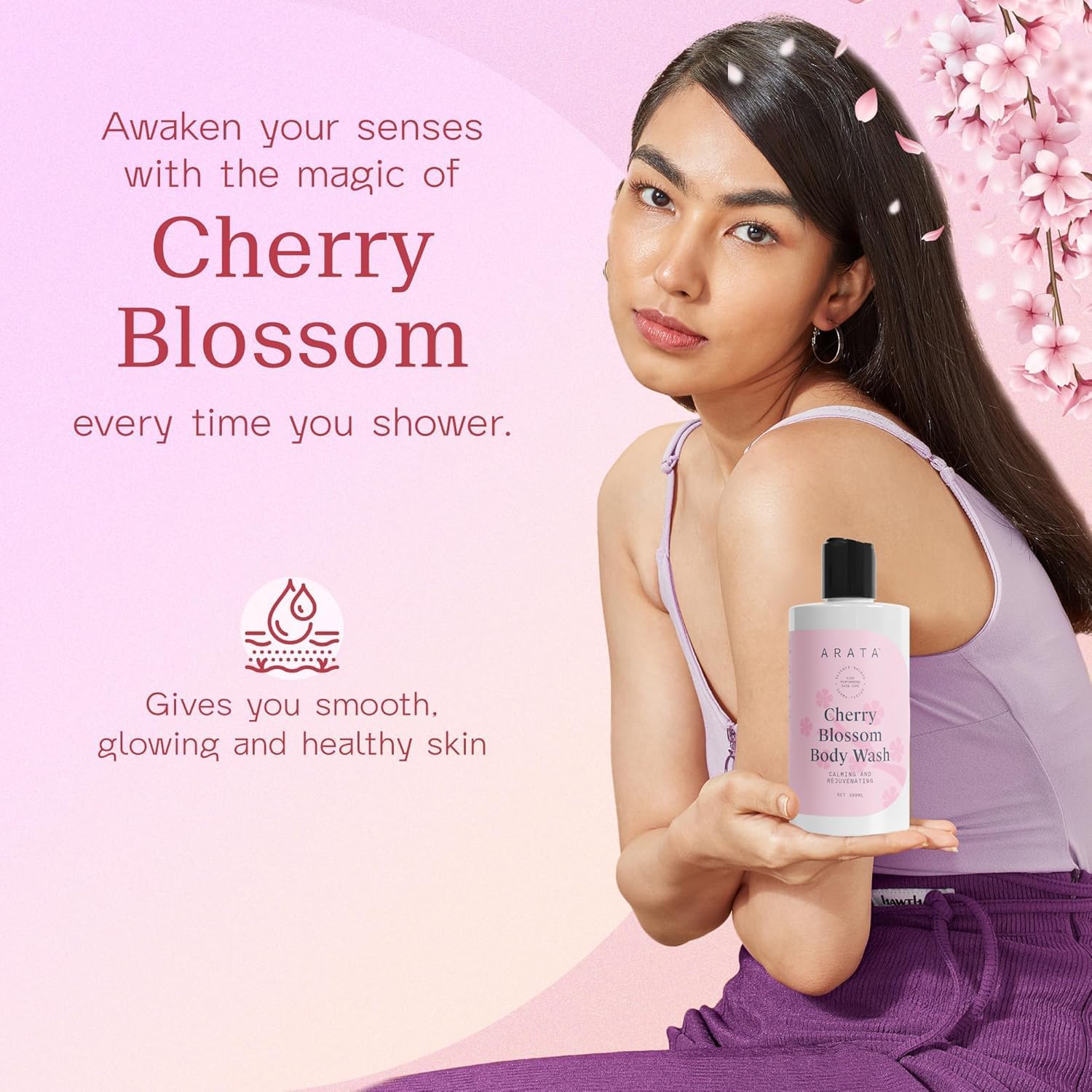 Araata Nourishing Cherry Blossom Body Wash for Men & Women - 300ml | Vegan, Cruelty-Free & Natural Formula | Gentle Daily Cleanser for Dry & Sensitive Skin | Perfect for Shower, Spa & Relaxation