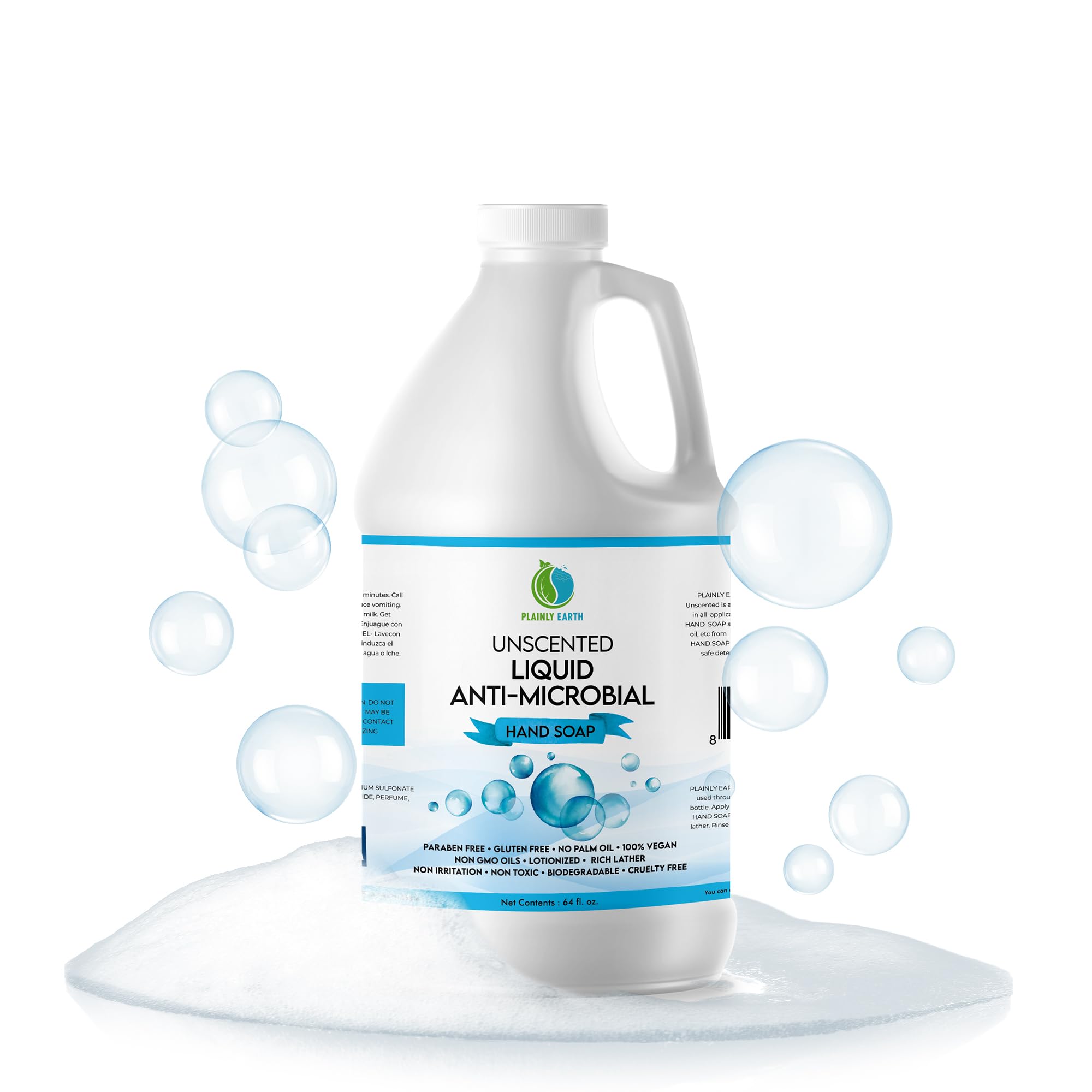 Antibacterial Hand Soap Refill Gallon (64 oz) - Moisturizing & Gentle Unscented Liquid Soap for Kitchen, Bathroom & Office - Kills 99.9% Germs
