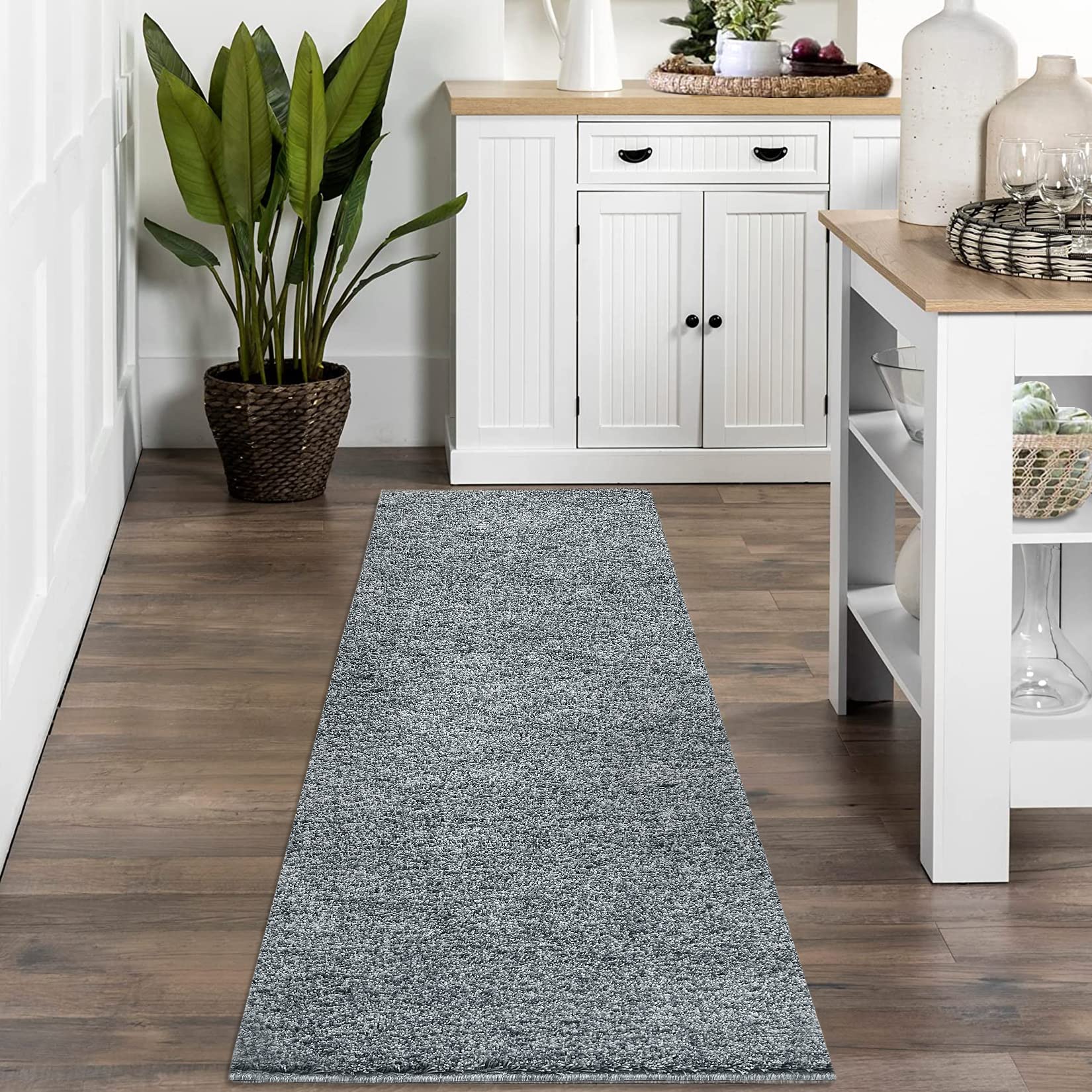 GARVEE 2x6 Runner Rug - Ultra Soft Shaggy Plush Carpet with Non-Slip Backing for Hallway, Kitchen, Laundry Room & Nursery - Home Decor Floor Mat in Grey | Perfect for High Traffic Areas & Cozy Spaces