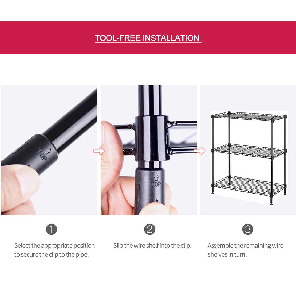 3-Tier Metal Wire Shelf Organizer - Kitchen & Bathroom Storage Rack - Carbon Steel Space-Saving Shelving Unit for Pantry, Spice, Toiletries & Home Organization - Black