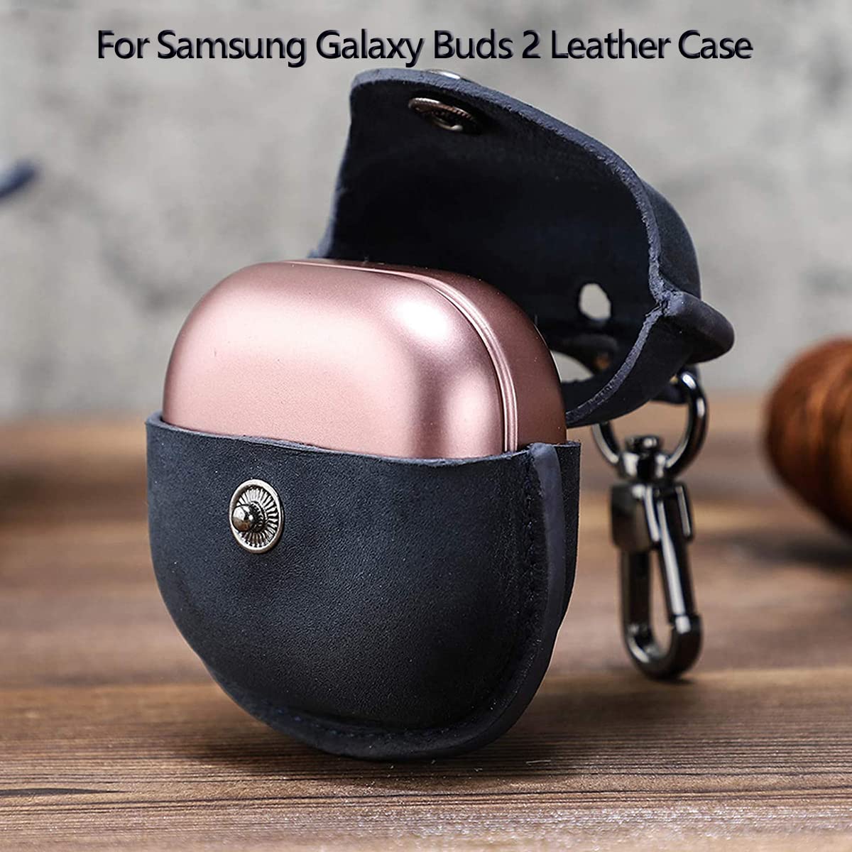 Genuine Leather Protective Case Cover for Samsung Galaxy Buds 2 (2021) - Portable Travel Wireless Earbuds Charging Case with Keychain, Blue | Perfect for Gym, Travel & Daily Use