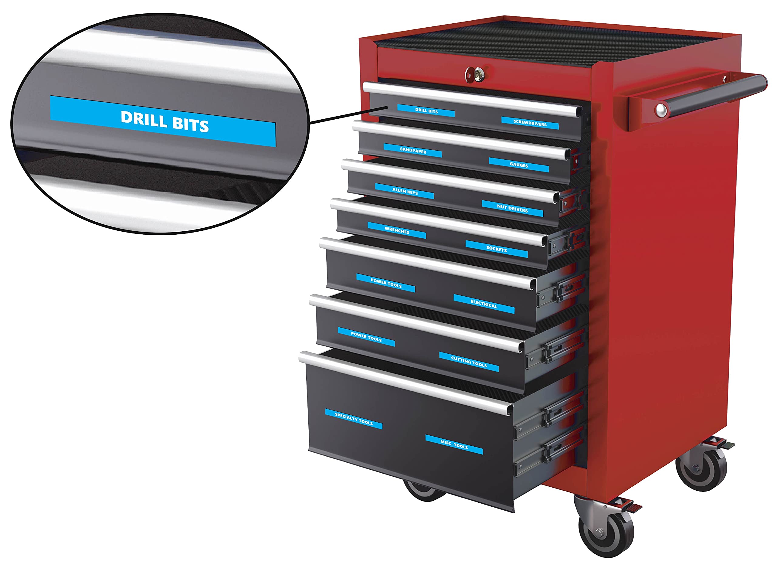 DCM Solutions Magnetic Toolbox Labels - Cyan (0.5x4.5