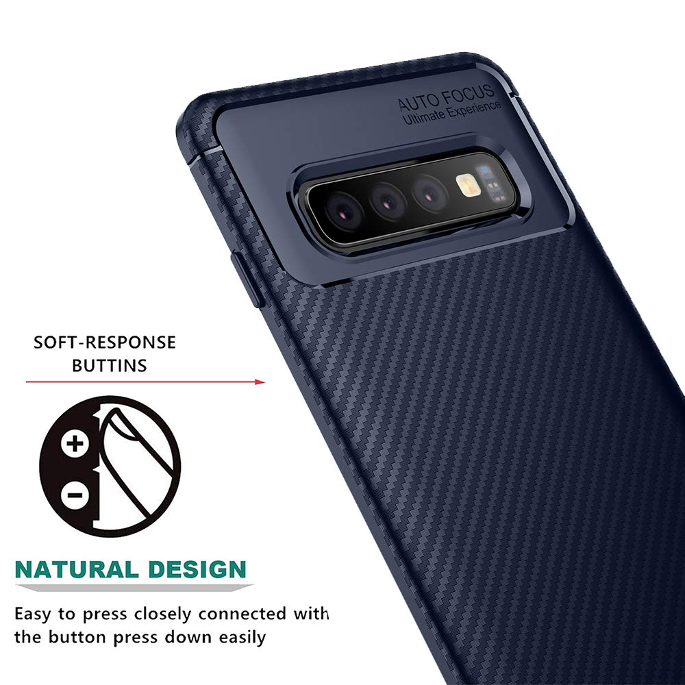 Samsung Galaxy S10 Plus Phone Case with Tempered Glass Screen Protector - Slim Thin Soft TPU Silicone Rubber Cover for Galaxy S10+ (Blue) | Shockproof Protection & Perfect Fit | Ideal for Daily Use, Travel & Outdoor Activities