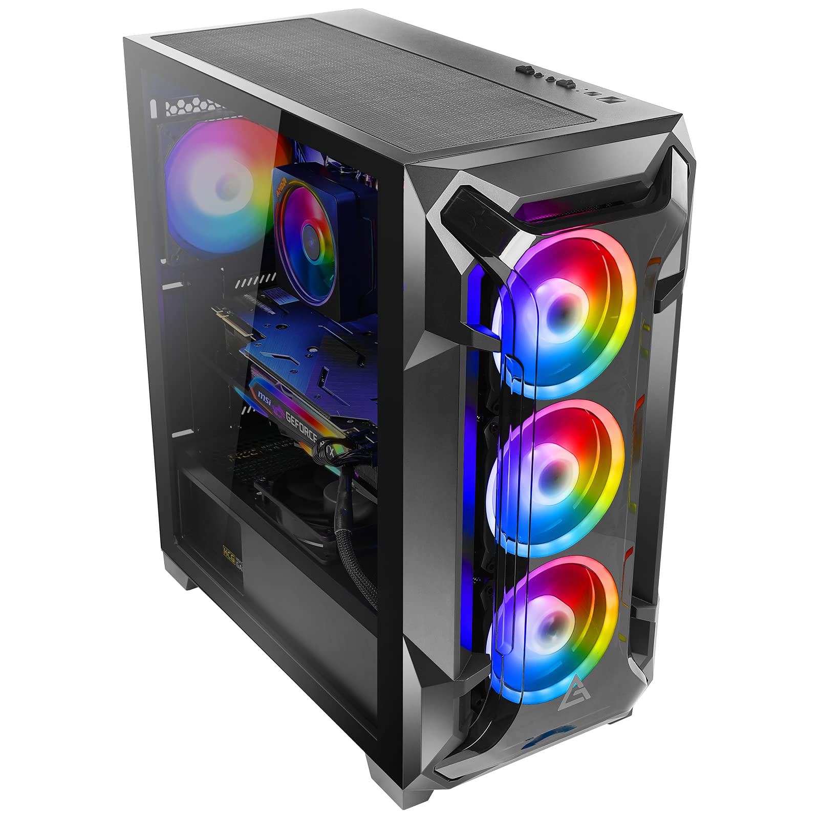 Antec Dark League DF600 Flux Mid-Tower ATX Gaming PC Case - 5 x 120mm ARGB Fans, PWM Controller, Tempered Glass Side Panel, USB 3.0 Ports - High Airflow Design for Gaming Rigs & Workstations - Perfect for Esports, Streaming & Content Creation