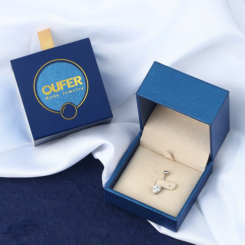 14K Solid White Gold Belly Button Rings with Heart Solitaire Cubic Zirconia - OUFER Navel Piercing Jewelry for Women | Elegant Body Jewelry for Everyday Wear, Parties, Beach Outfits & Special Occasions | Perfect for Date Nights, Vacations & Piercing Gifts | Ideal for Casual, Formal & Summer Fashion Styles