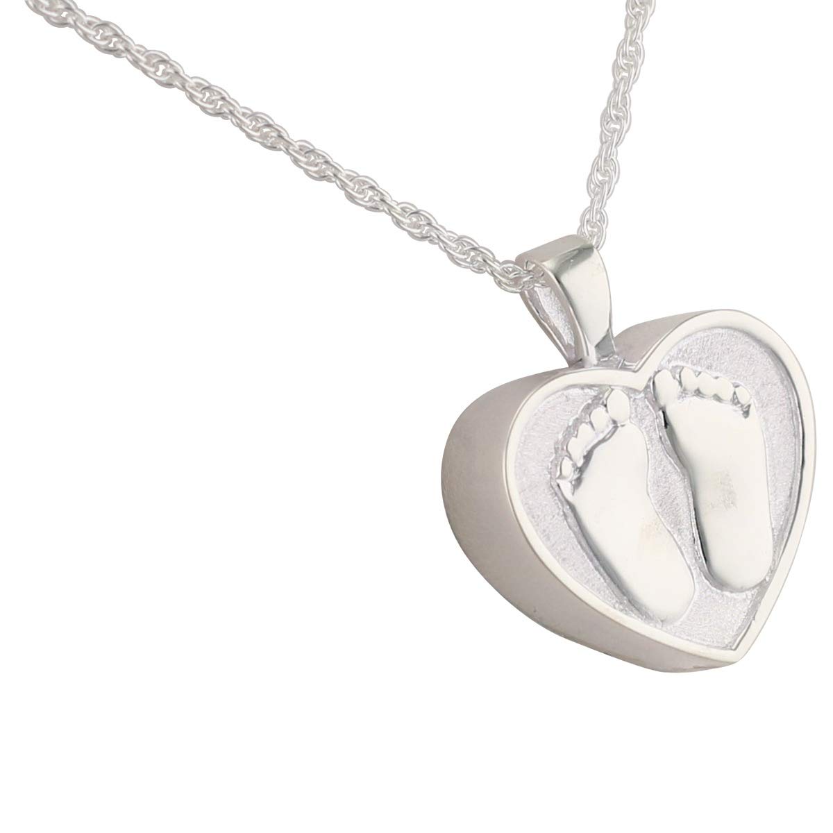 Sterling Silver Heart with Baby Feet Pendant Necklace - Cremation Jewelry for Ashes - Memorial Keepsake for Loved Ones - Perfect for Remembrance, Grieving & Special Occasions
