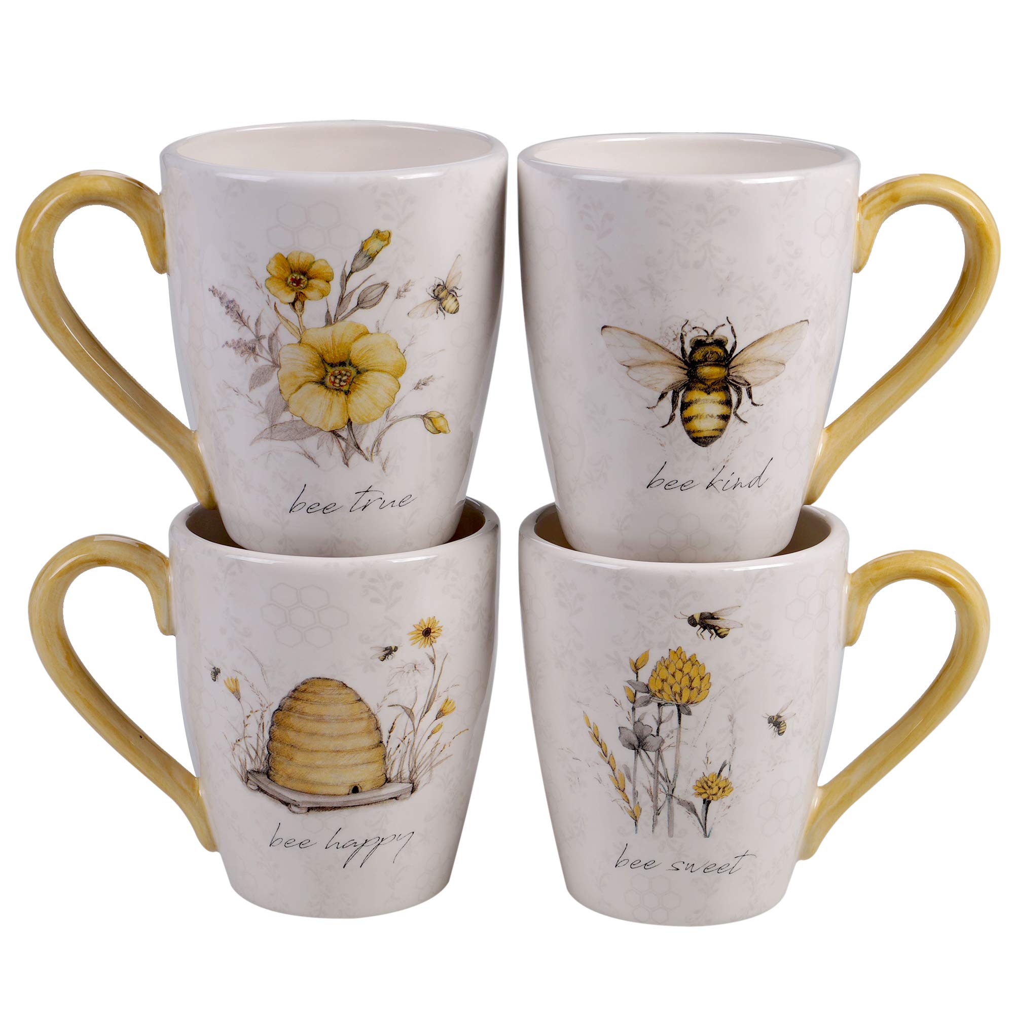 Bee Sweet 16-Piece Dinnerware Set - Service for 4 People - Porcelain Dinner Plates, Salad Plates, Bowls & Mugs - Elegant Tableware for Family Dinners, Parties & Holiday Gatherings