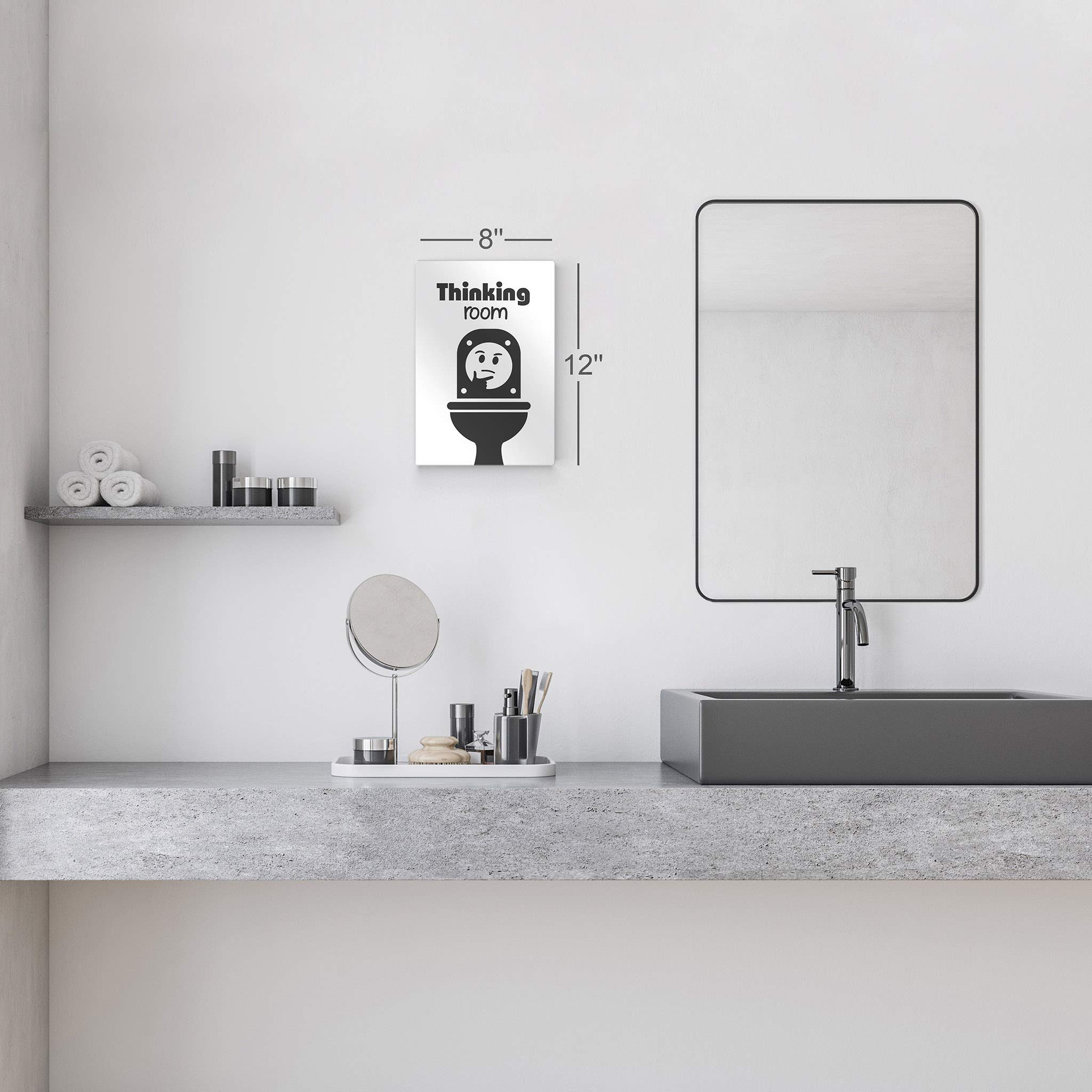 Funny Bathroom Wall Art - Smile Art Design Thinking Room Quote Metal Print - Ready to Hang Toilet Decor (30x20) - Made in USA - Perfect for Home, Office, or Gift