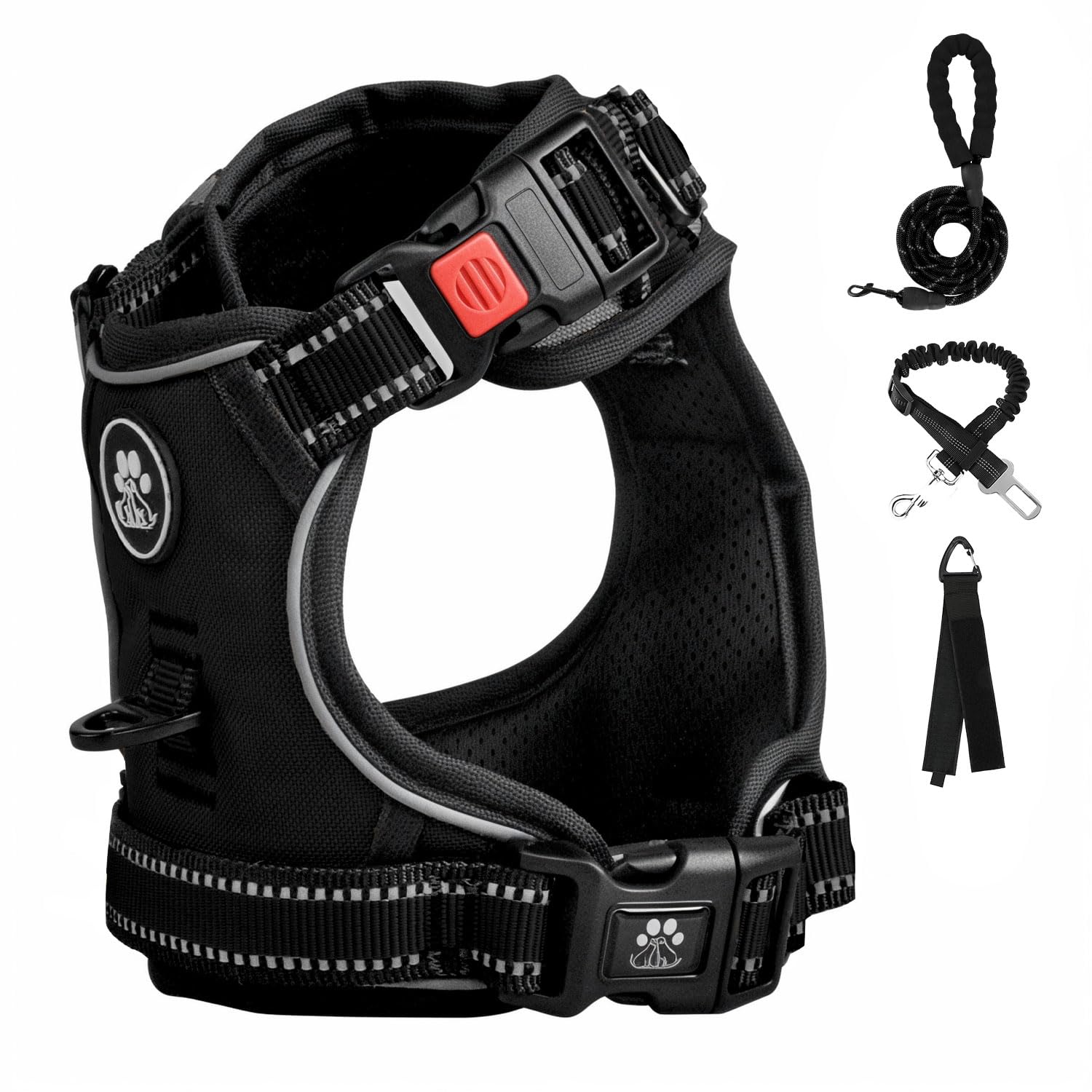 FURRYFECTION No Pull Dog Harness with Reflective Oxford & Padded Handle - Adjustable Pet Vest Harness for Small Medium Large Dogs - 4 Straps & 2 Leash Clips - Choke Free Design (Black, XL) - Perfect for Walking, Running & Outdoor Adventures with Your Dog