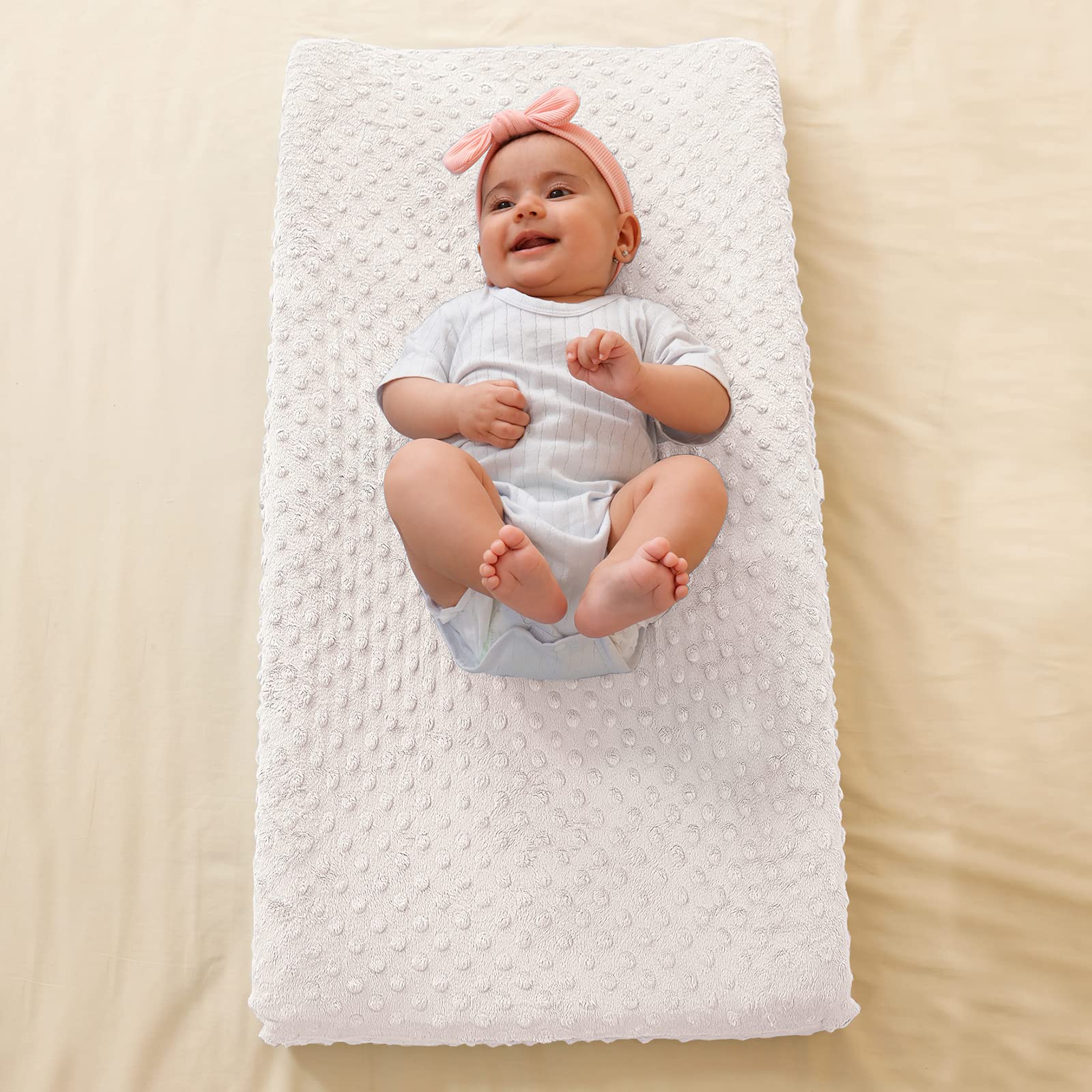 **Soft Plush Dot Baby Changing Pad Cover - Ultra Comfortable & Safe for Newborns, Girls & Boys - Fits 32