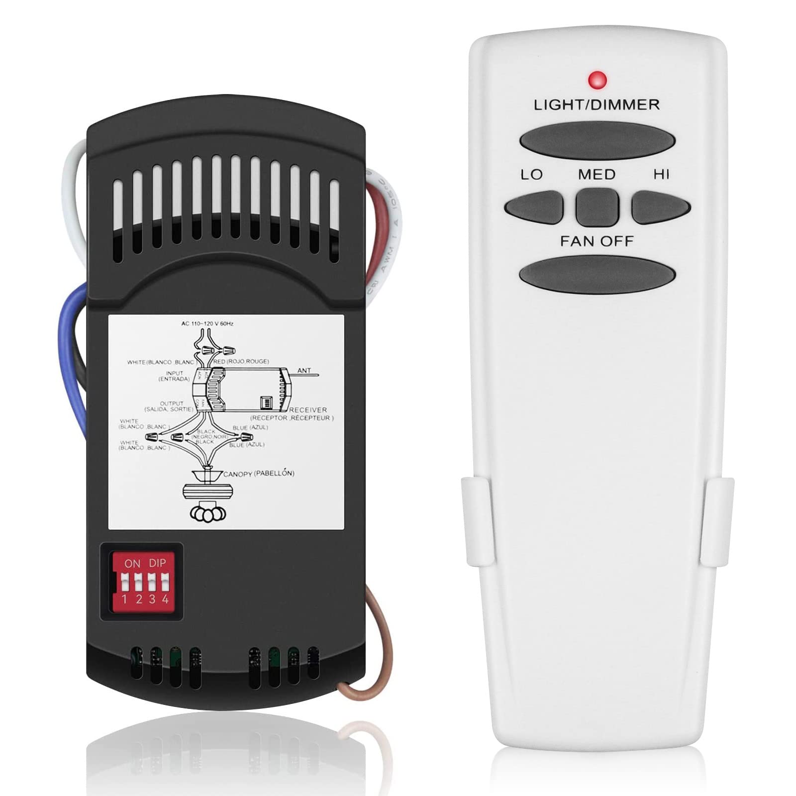 Universal Ceiling Fan Remote Control Kit with Dimmer - Replacement for Hampton Bay, Hunter, Harbor Breeze & More (Fan-HD5/L3H2010FANHD/RR7079T/CHQ7078T/UC7078T/FAN28R) - Perfect for Bedroom, Living Room & Home Office