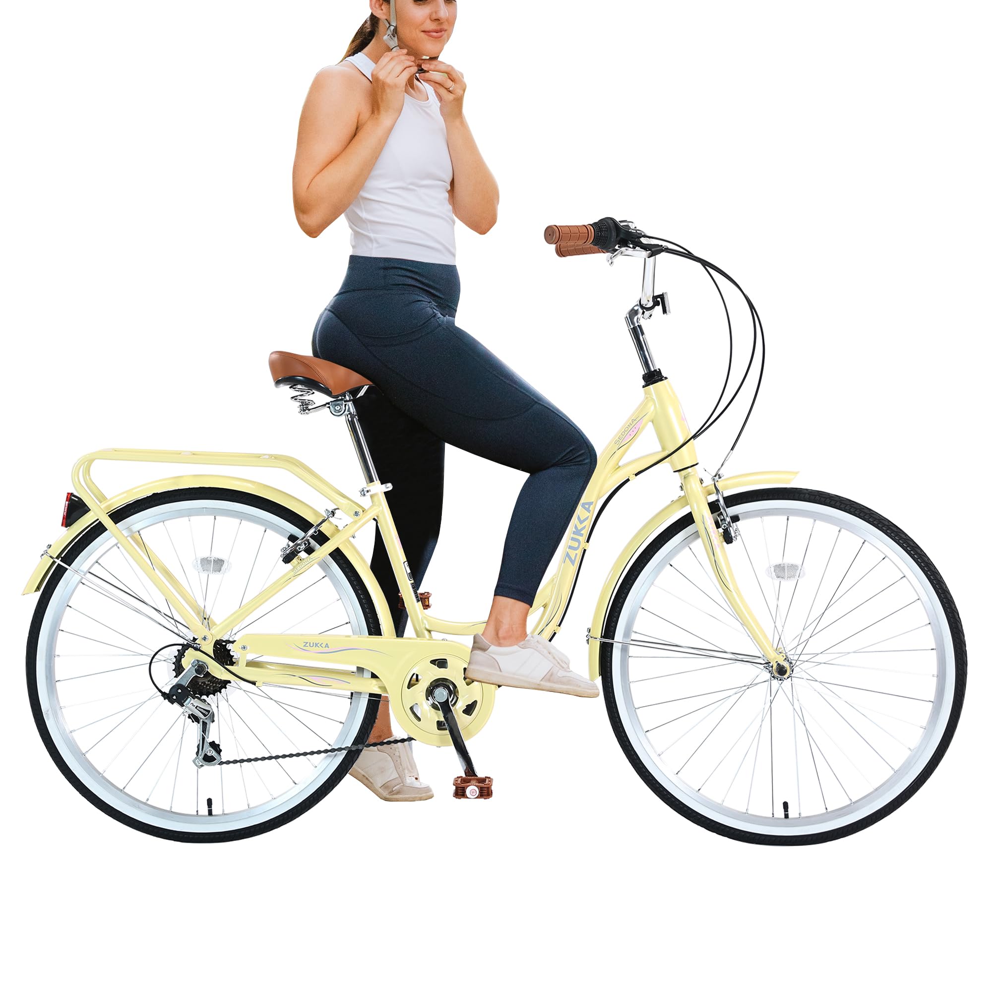 26 Inch Women's Beach Cruiser Bike - 7 Speed Commuter Bicycle with Lightweight High Carbon Steel Frame, Alloy Wheels, Platform Pedals & Comfortable Padded Seat | Perfect for Coastal Rides, City Commuting & Leisure Cycling