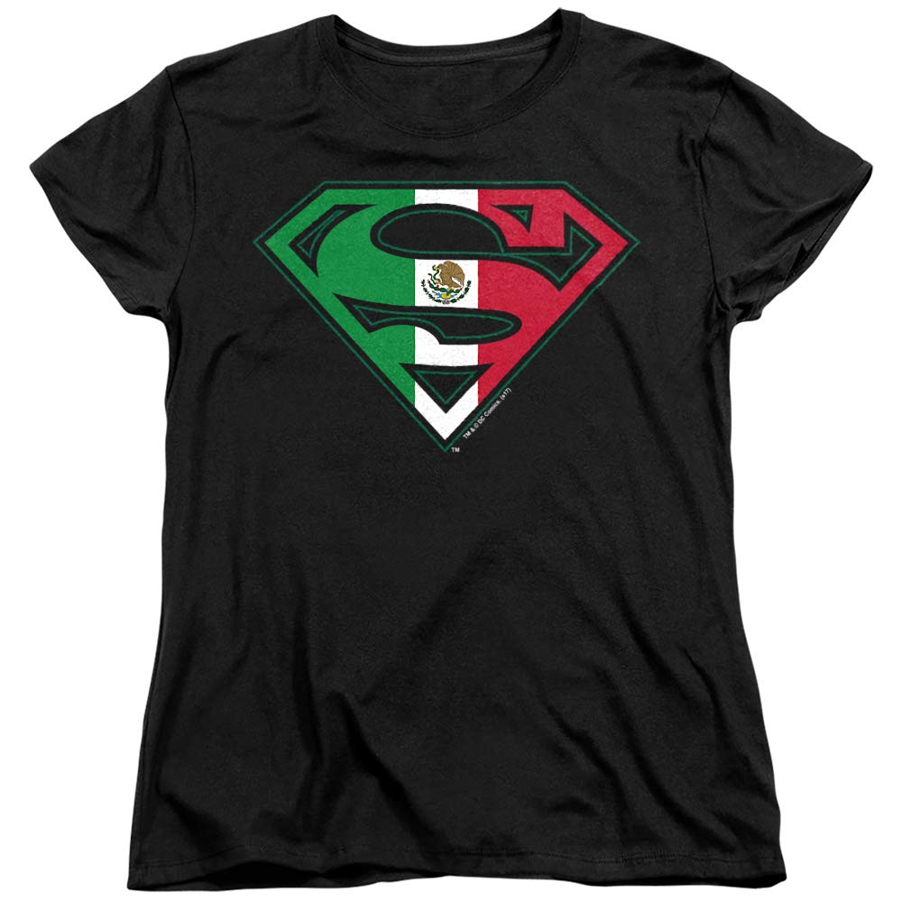 Superman Mexican Flag Shield Women's T-Shirt - Stylish Graphic Tee for Superhero Fans & Mexican Pride - Perfect for Casual Wear, Cosplay, and Festive Celebrations