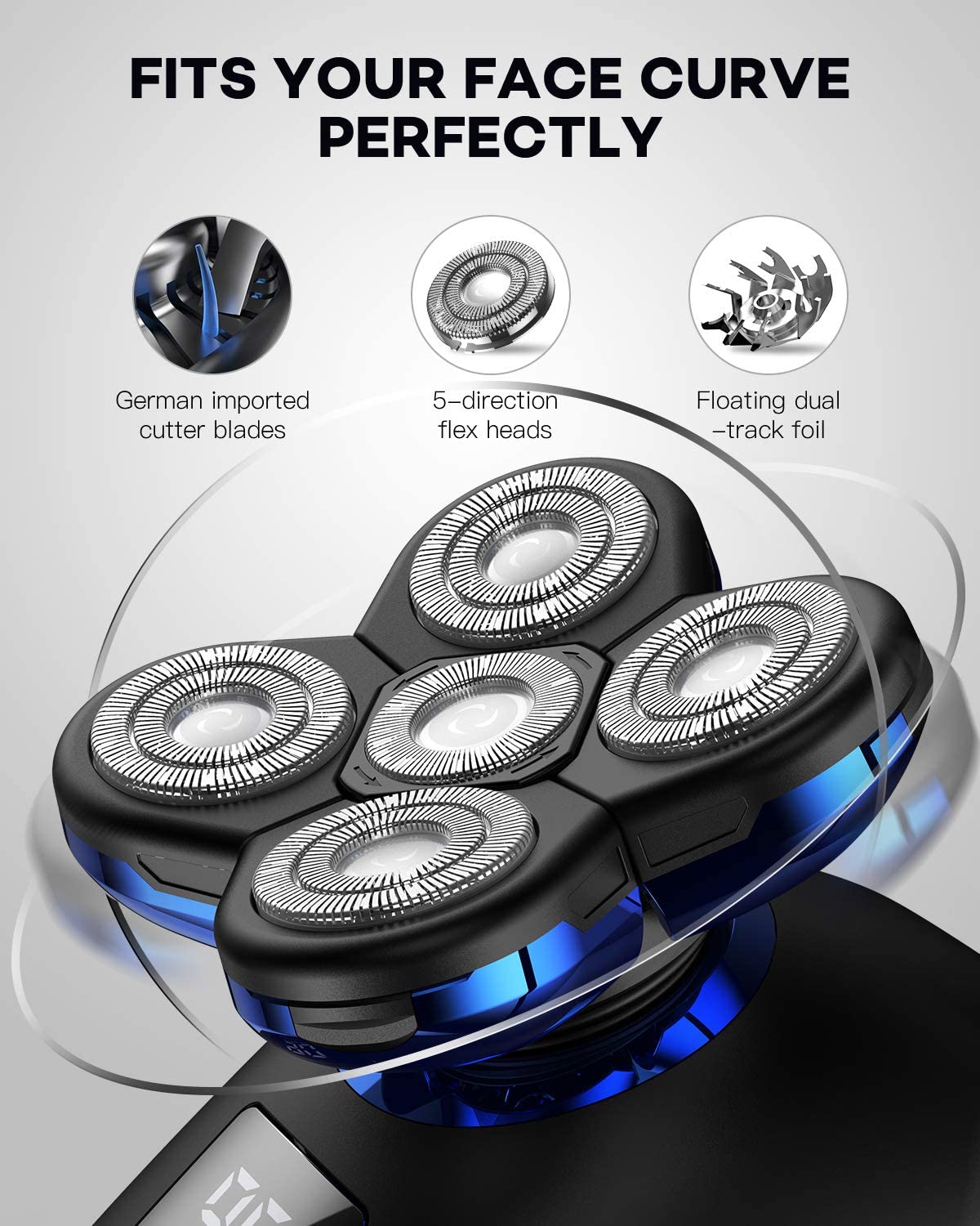 5-in-1 Rechargeable Electric Razor for Men - Wet/Dry Shaver with Digital Display, Beard Trimmer & Body Groomer - Perfect for Travel, Home & Gym Use (Black)