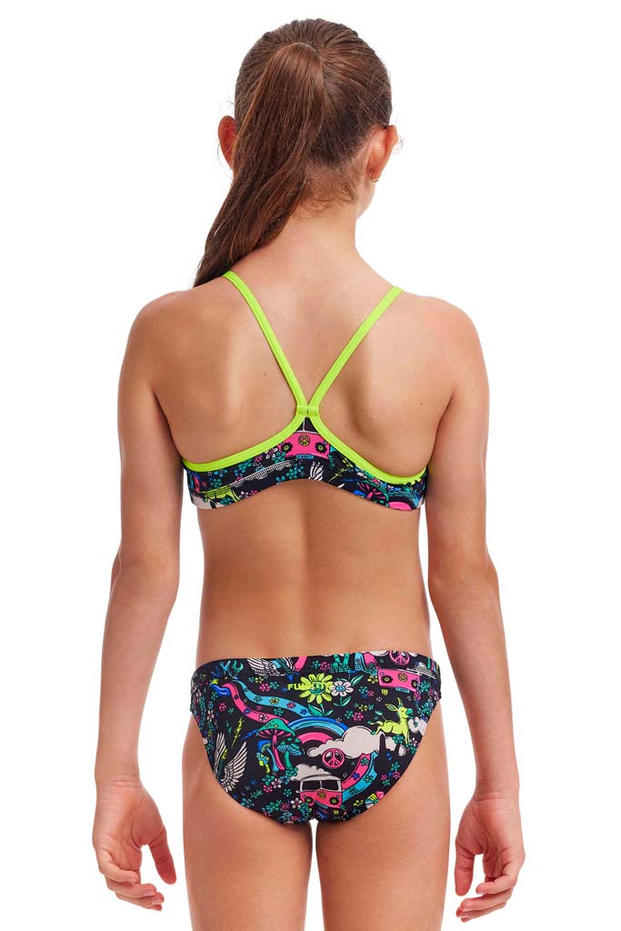Girls Racerback Two Piece Swimsuit - Hippie Style Floral Print Bikini Set for Beach, Pool, and Summer Vacations
