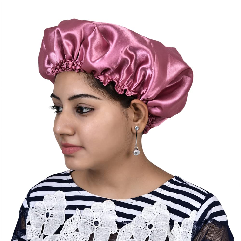 Matkooz Satin Silk Hair Bonnet for Sleeping - Double Layered Premium Bonnet for Women & Girls - Soft Silk Sleep Cap for Curly, Natural & Protective Hairstyles - Perfect for Nighttime Hair Care & Travel