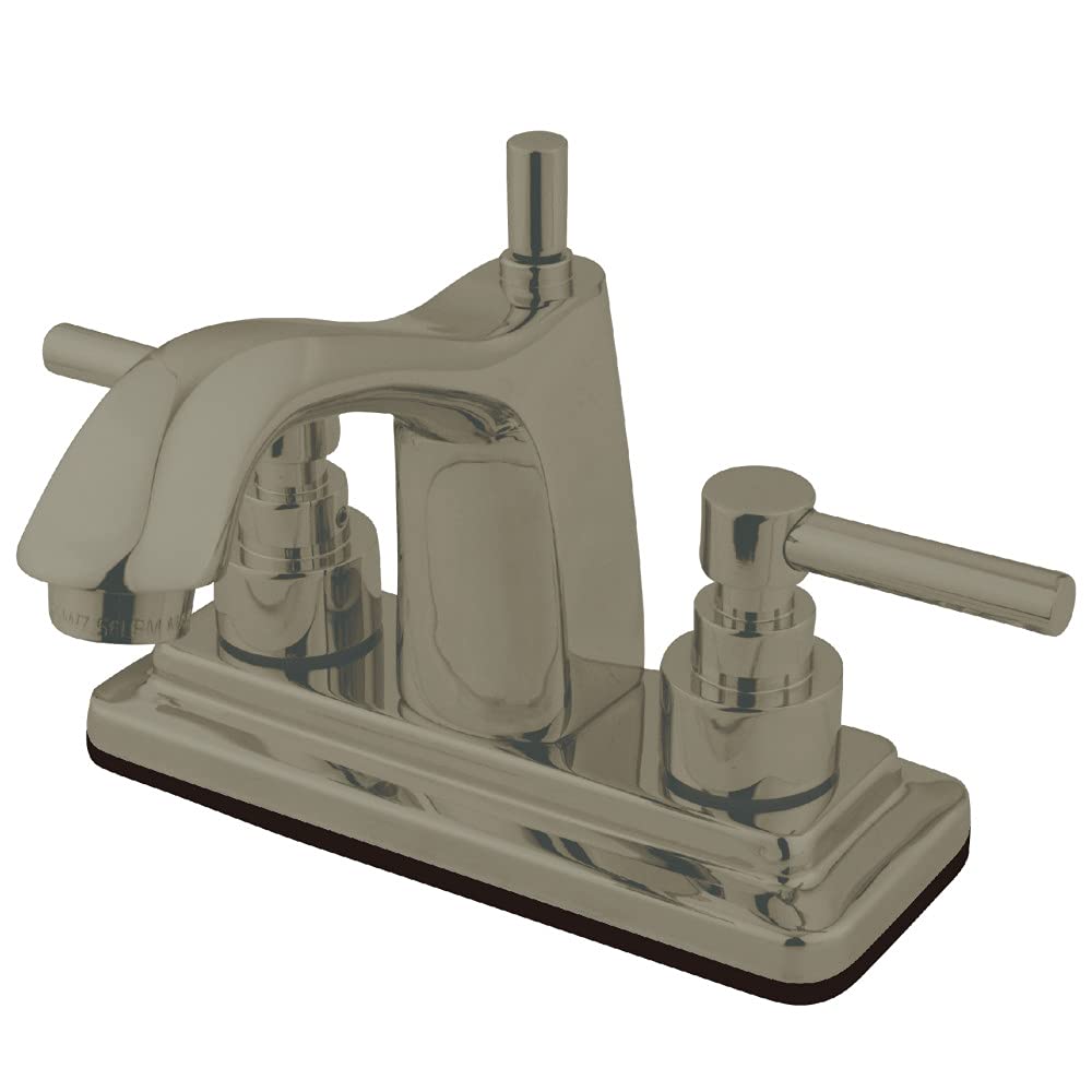 Kingston Brass KS8648EL Elinvar 4-Inch Brushed Nickel Center Set Bathroom Faucet with Pop-Up Drain - Perfect for Modern Bathroom Vanities and Sink Upgrades