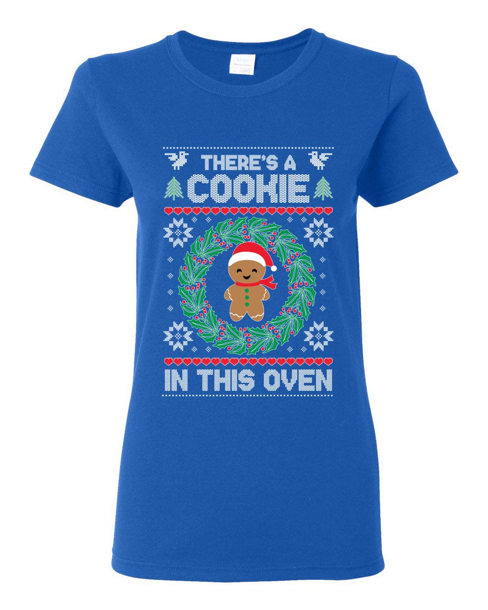 Funny Pregnancy Announcement Ugly Christmas Sweater T-Shirt for Women - 'There's a Cookie in This Oven' Graphic Tee - Perfect for Holiday Parties, Gender Reveals & Christmas Photos