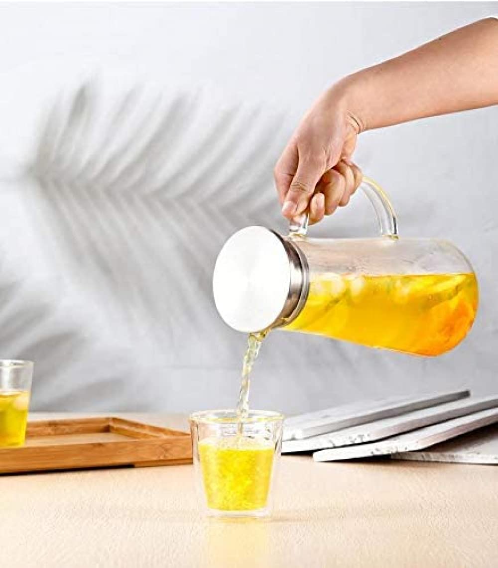 1.5 Liter Glass Jug with Lid - Durable Hot & Cold Beverage Pitcher for Water, Iced Tea, Coffee, Milk, Juice - Perfect for Home, Office, Picnics & Outdoor Activities