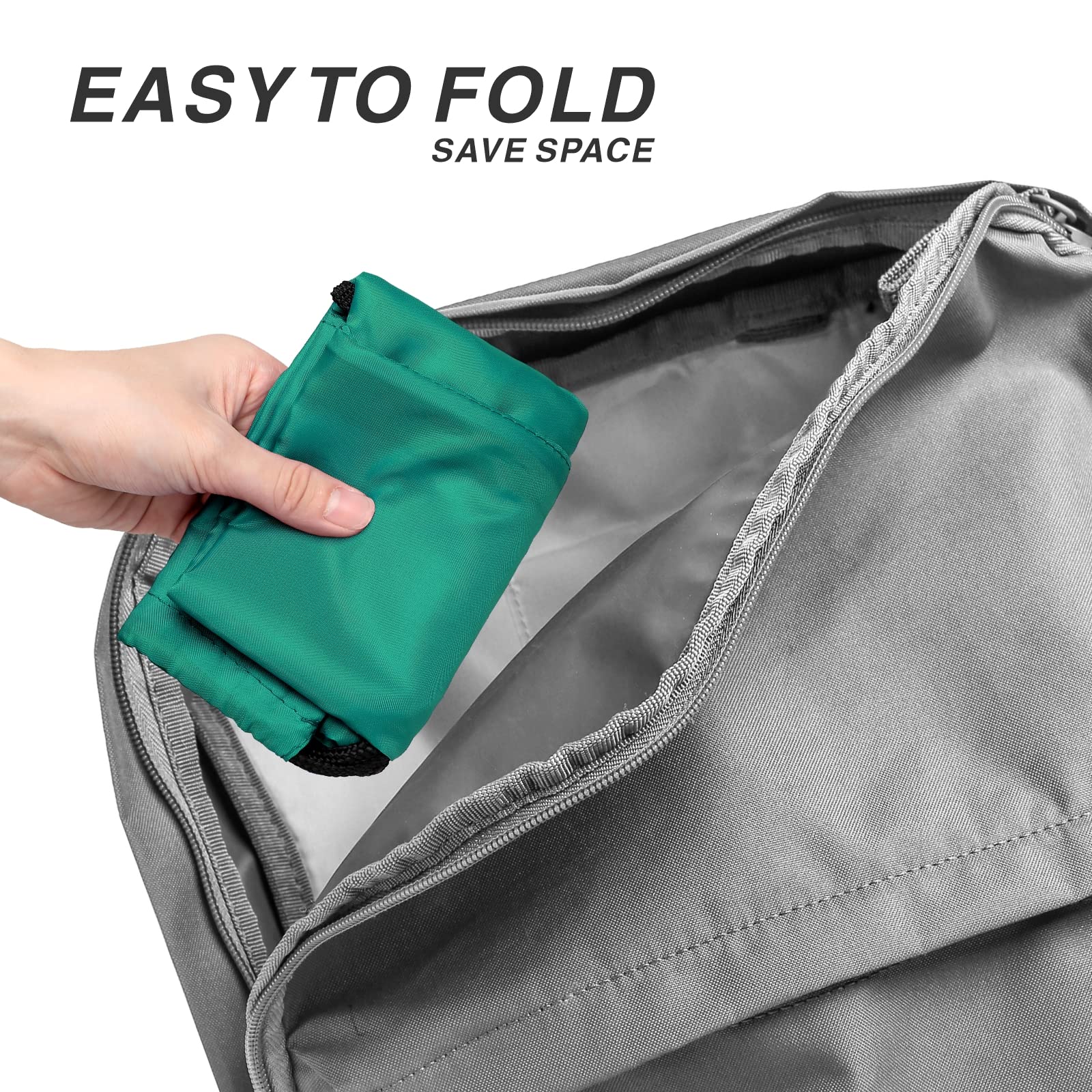 210D Nylon Foldable Drawstring Backpack with Zipper Side Pocket - Lightweight Sports Gym Tote Bag for Men & Women (Teal) - Perfect for Workouts, Travel, and Everyday Use