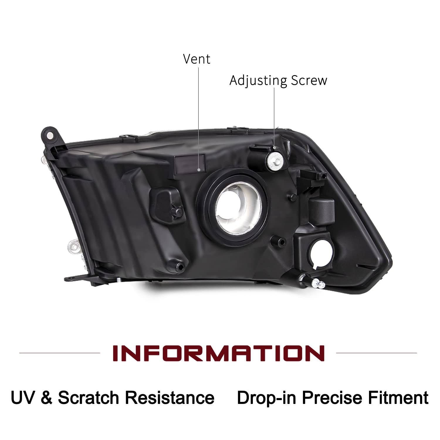 JSBOYAT Headlight Assembly Replacement for 2009-2012 Dodge Ram 1500/2500/3500 - Dual Beam Compatible - Driver & Passenger Side - Black Housing with Amber Reflector (Bulbs Included) - Perfect for Night Driving & Off-Road Adventures