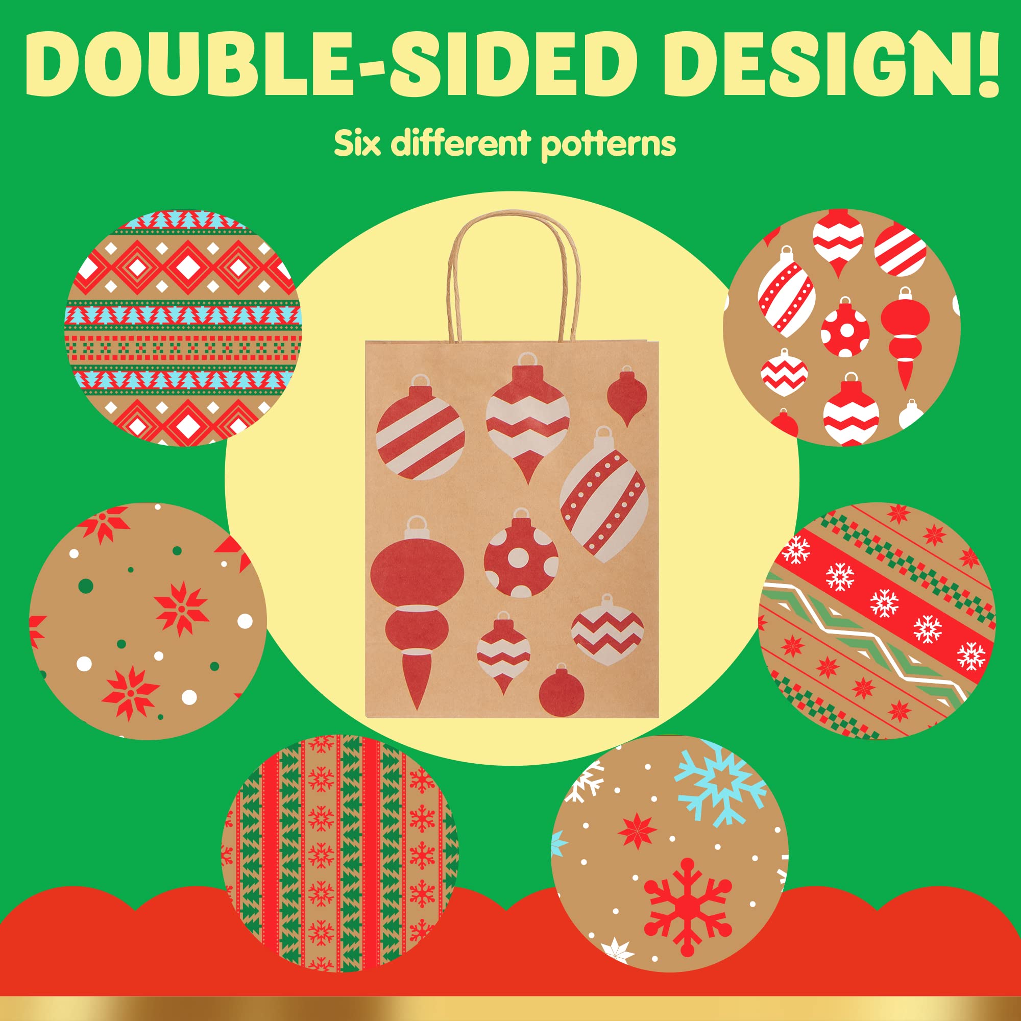 JOYIN 24 Pack Christmas Kraft Gift Bags - Eco-Friendly Holiday Party Favors, Xmas Goodie Bags for Classroom, Office, Secret Santa & Family Gifts (9