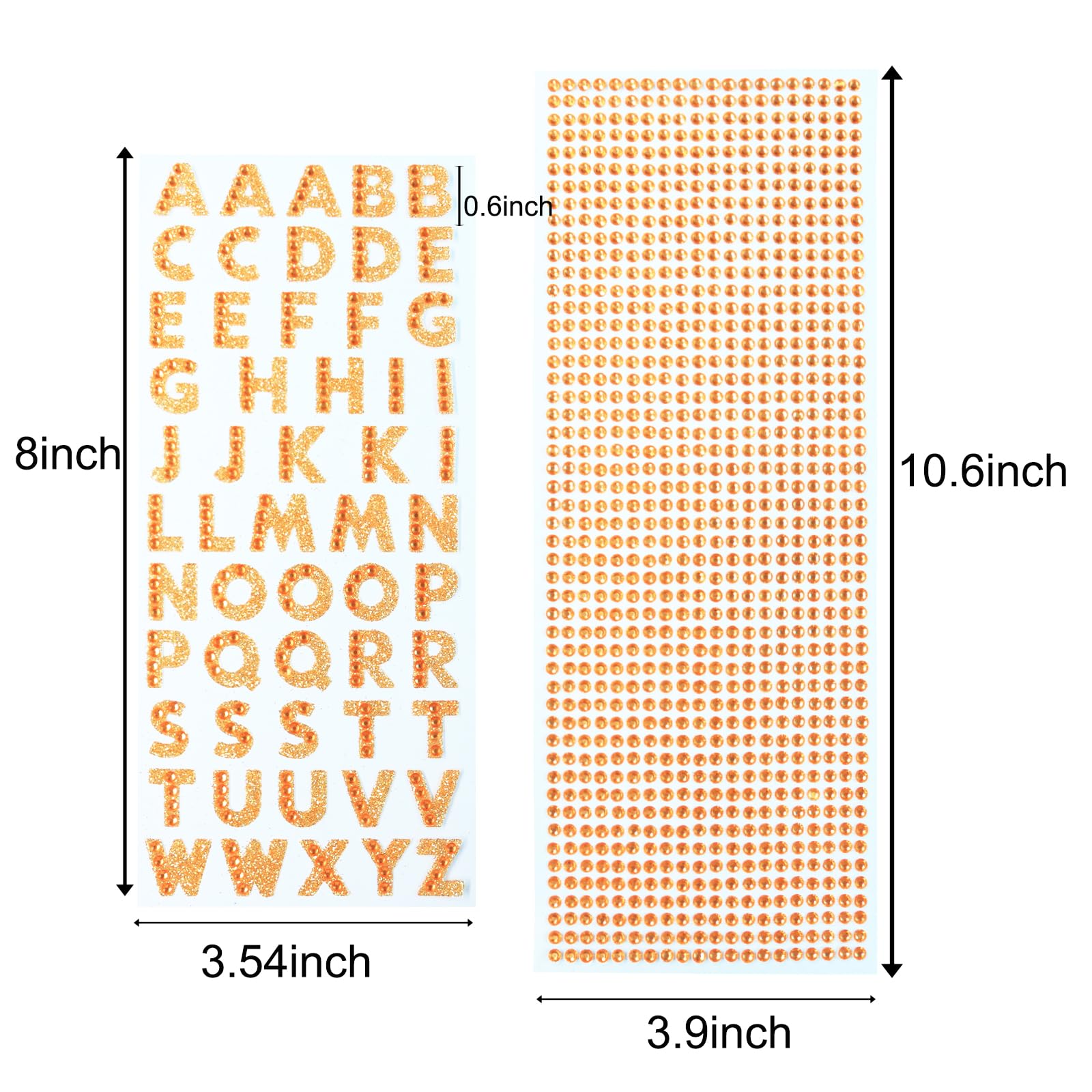 3 Sheets Glitter Alphabet Stickers + 1 Sheet Rhinestone Letters - Self-Adhesive Decorative Stickers for Scrapbooking, DIY Crafts, Journals, Phone Cases & Nail Art (Orange) - Perfect for Party Decor, Gift Wrapping & Personalized Projects