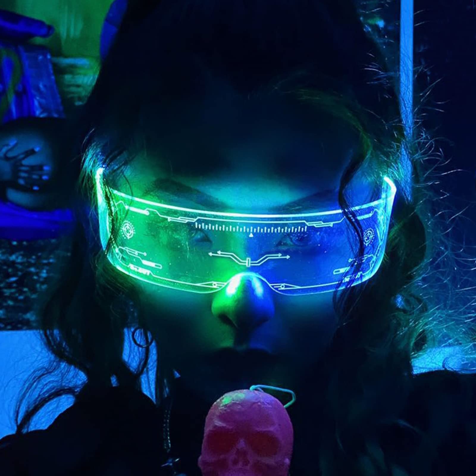 Cyberpunk LED Glasses with USB Rechargeable & 7 Color Changing Modes - Bilateral Control for Raves, Parties, and Cosplay Costume Accessories