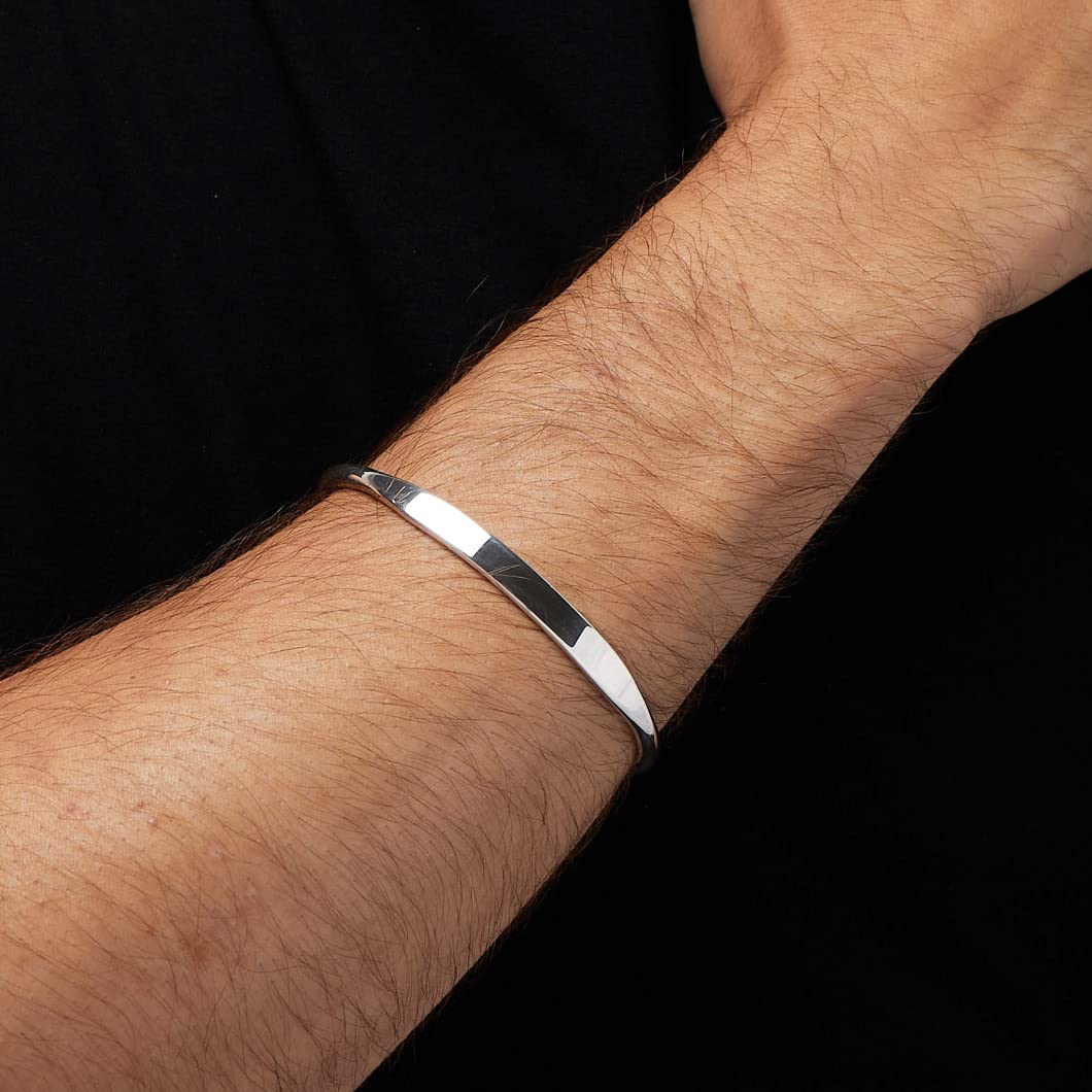 TreasureBay 925 Sterling Silver Torque Bangle Bracelet for Men - Solid Plain Silver Cuff Bracelet - Perfect for Gifts, Weddings & Everyday Wear