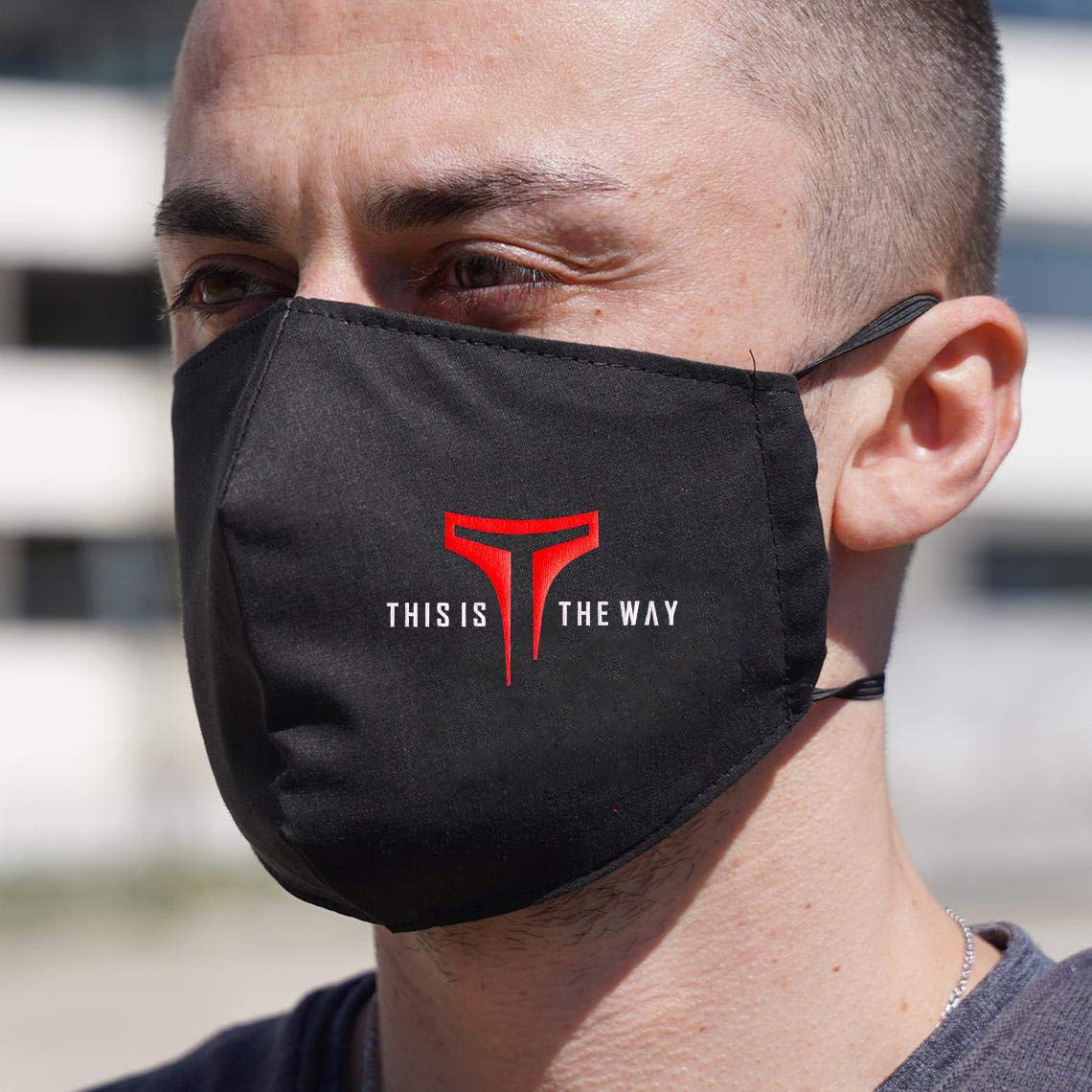 Boom Lab This Is The Way Washable Face Mask - 3-Layer Breathable Around-the-Head Style with Filter Pocket (Red, Small) | Reusable for Daily Wear, Travel & Outdoor Activities