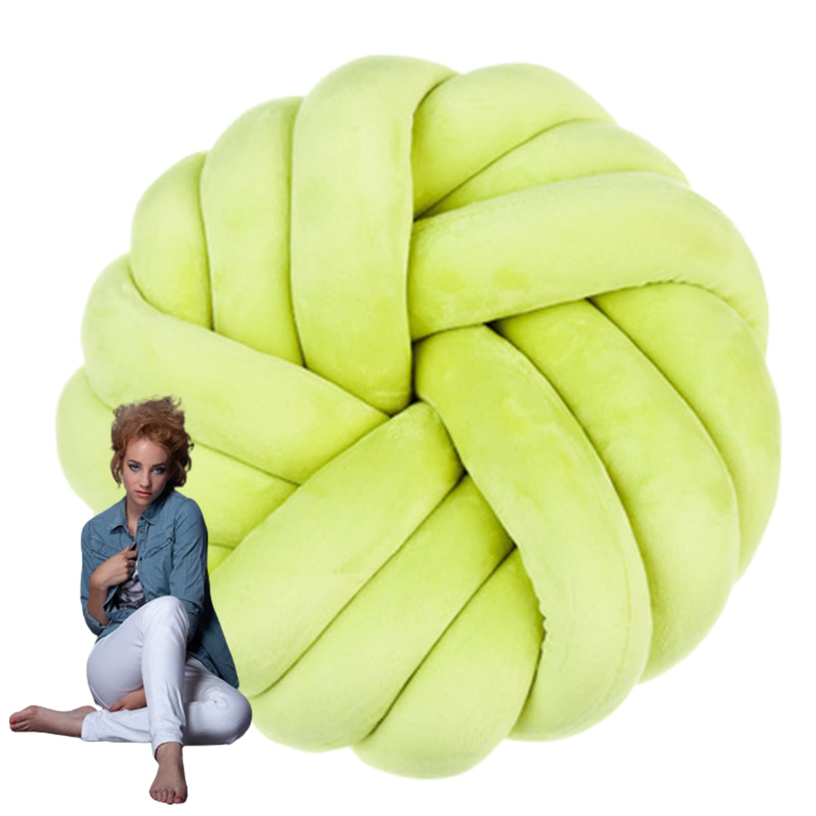 Knot Ball Throw Pillow - Decorative Knotted Ball Cushion for Sofa, Chair, Couch & Car (14in/35cm, Fruit Green) | Cozy Living Room, Bedroom & Garden Decor Accent