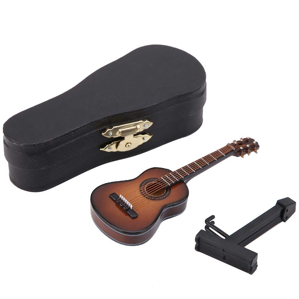Miniature Wooden Guitar Decor - 10CM Brown Desktop Display & Gift for Music Lovers | Perfect for Home Office Decoration, Music Room Accent, and Unique Gift Ideas