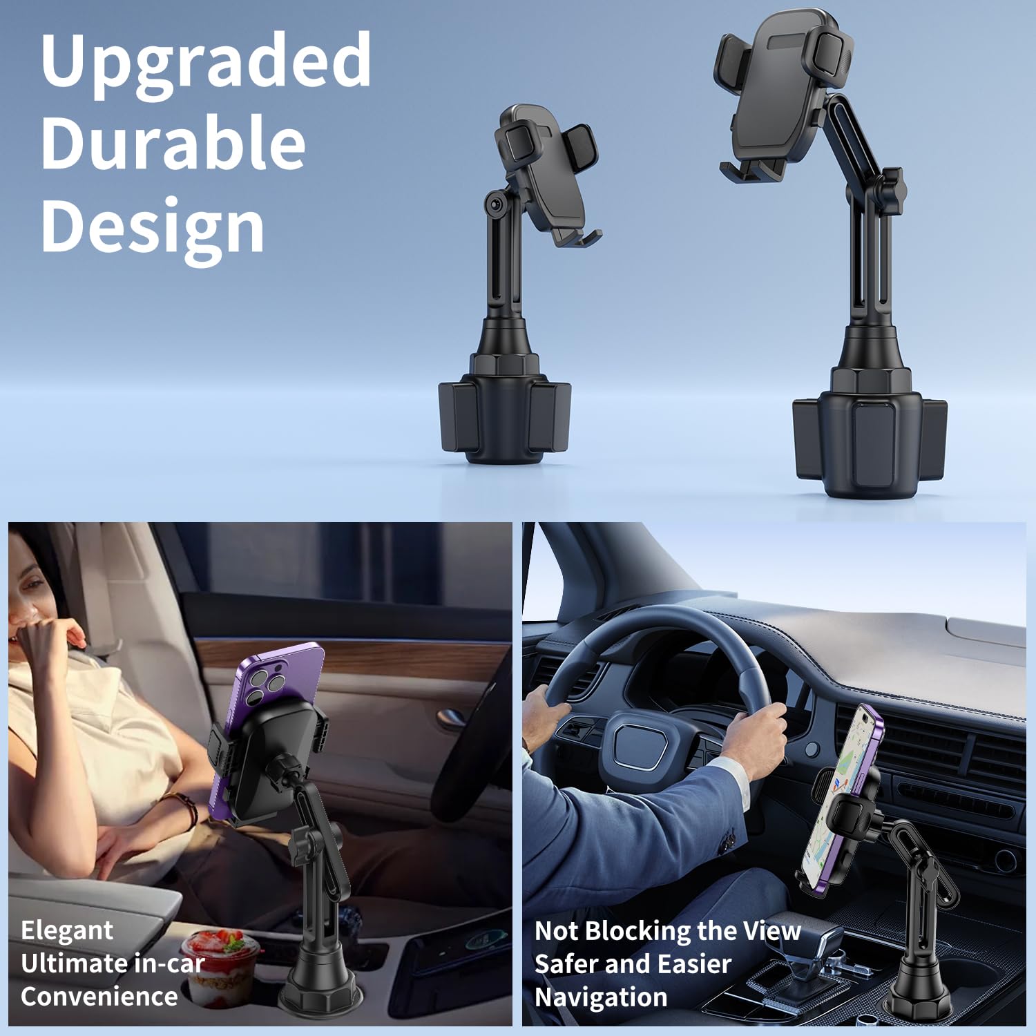 Upgraded Universal Car Cup Phone Mount Holder - Adjustable Long Neck for iPhone, Samsung, Google & All Smartphones | Perfect for Hands-Free Driving, GPS Navigation & Road Trips