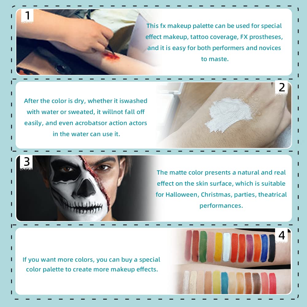 12 Colors Alcohol Activated Makeup Palette Set with Mimic Wound Sponge Egg - Professional SFX Halloween & Theater Makeup Kit for Special Effects, Cosplay and Costume Parties