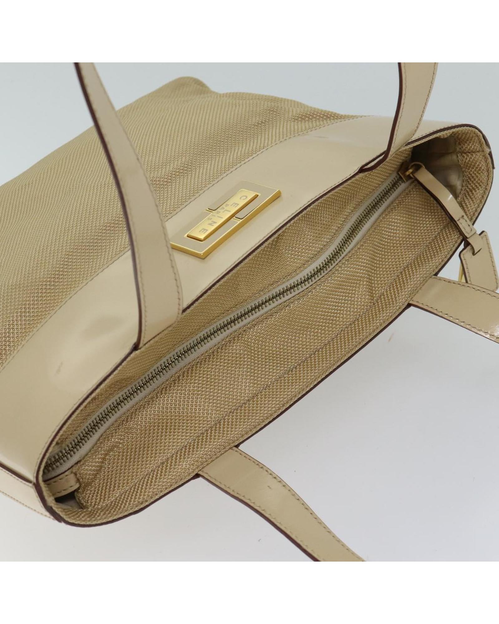 Stylish Beige Canvas and Leather Tote Bag for Women - Fashionable Handbag for Work, Travel & Everyday Use