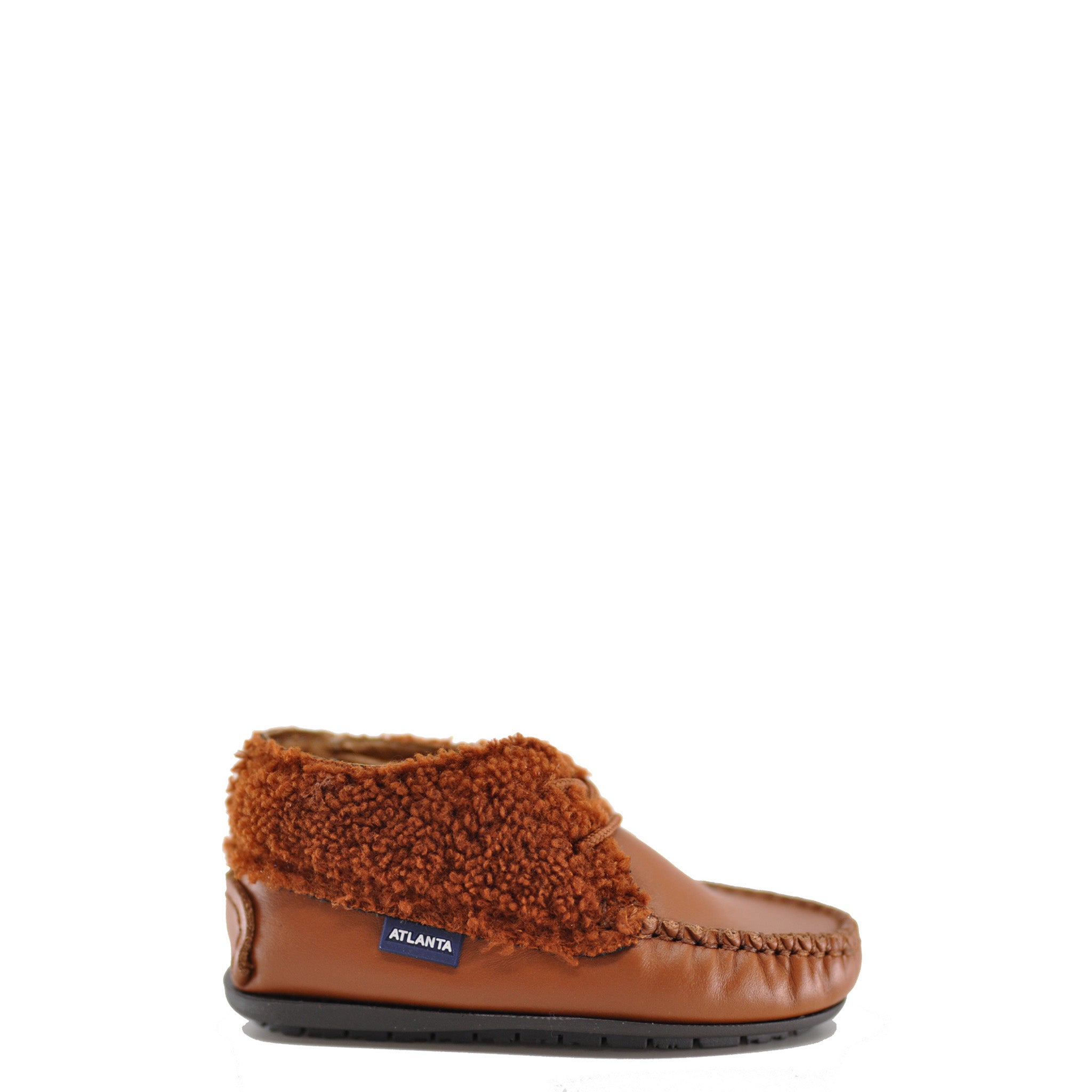 Atlanta Moccasin Luggage Shearling Lace-Up Baby Booties - Soft Leather Winter Boots for Infants & Toddlers - Perfect for Cold Weather, Indoor & Outdoor Use