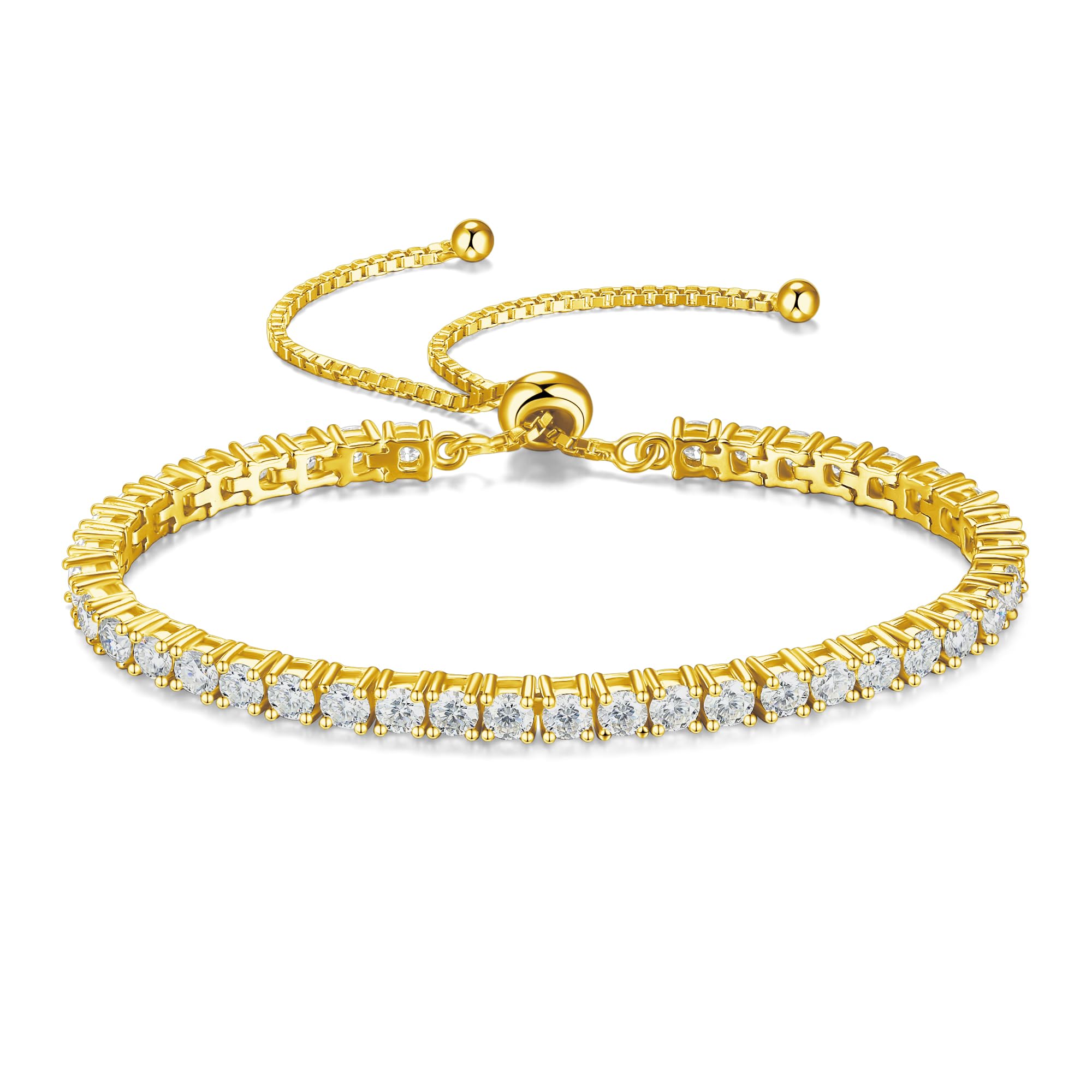 FANCIME 1.2ct-12ct Lab Created Moissanite Tennis Bracelet for Women - 925 Sterling Silver Adjustable Bolo Bracelet, D Color VVS1 Round Cut (2/3/4/5mm) | Perfect for Weddings, Anniversaries & Special Occasions