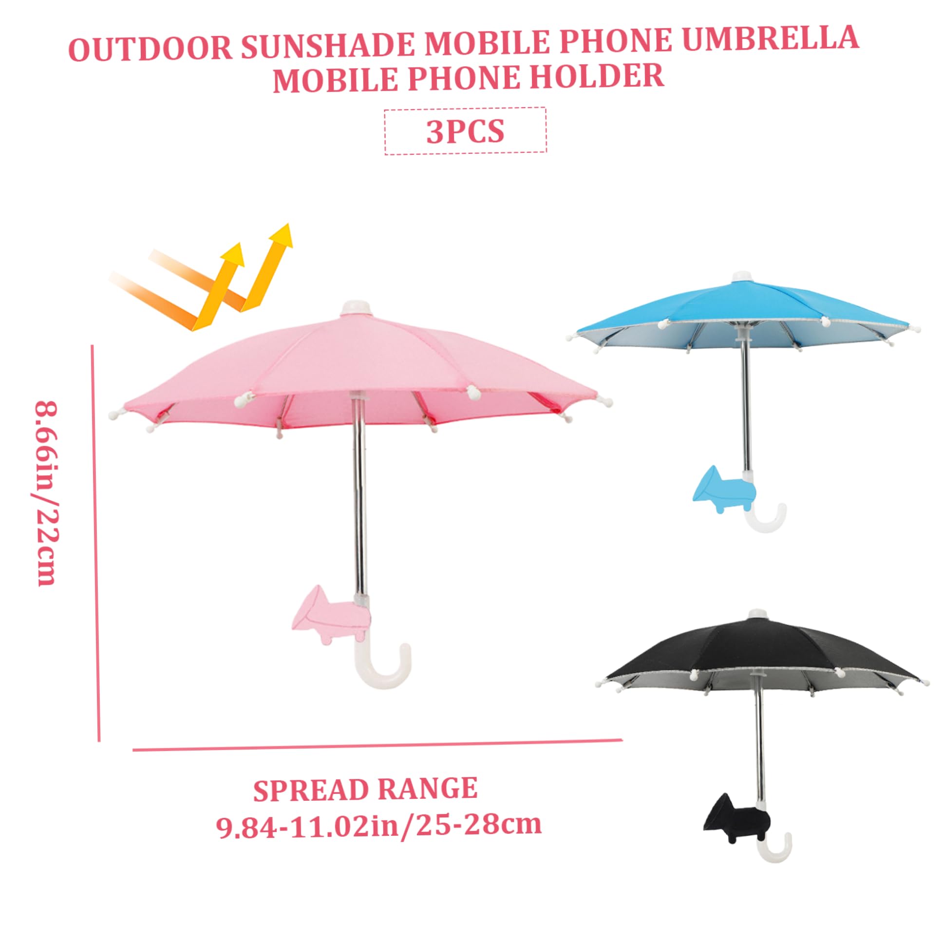 3-Pack UV Protection Phone Umbrella Sun Shade with Adjustable Suction Cup - Universal Sun Visor for Smartphones | Perfect for Outdoor Activities, Beach Days & Travel