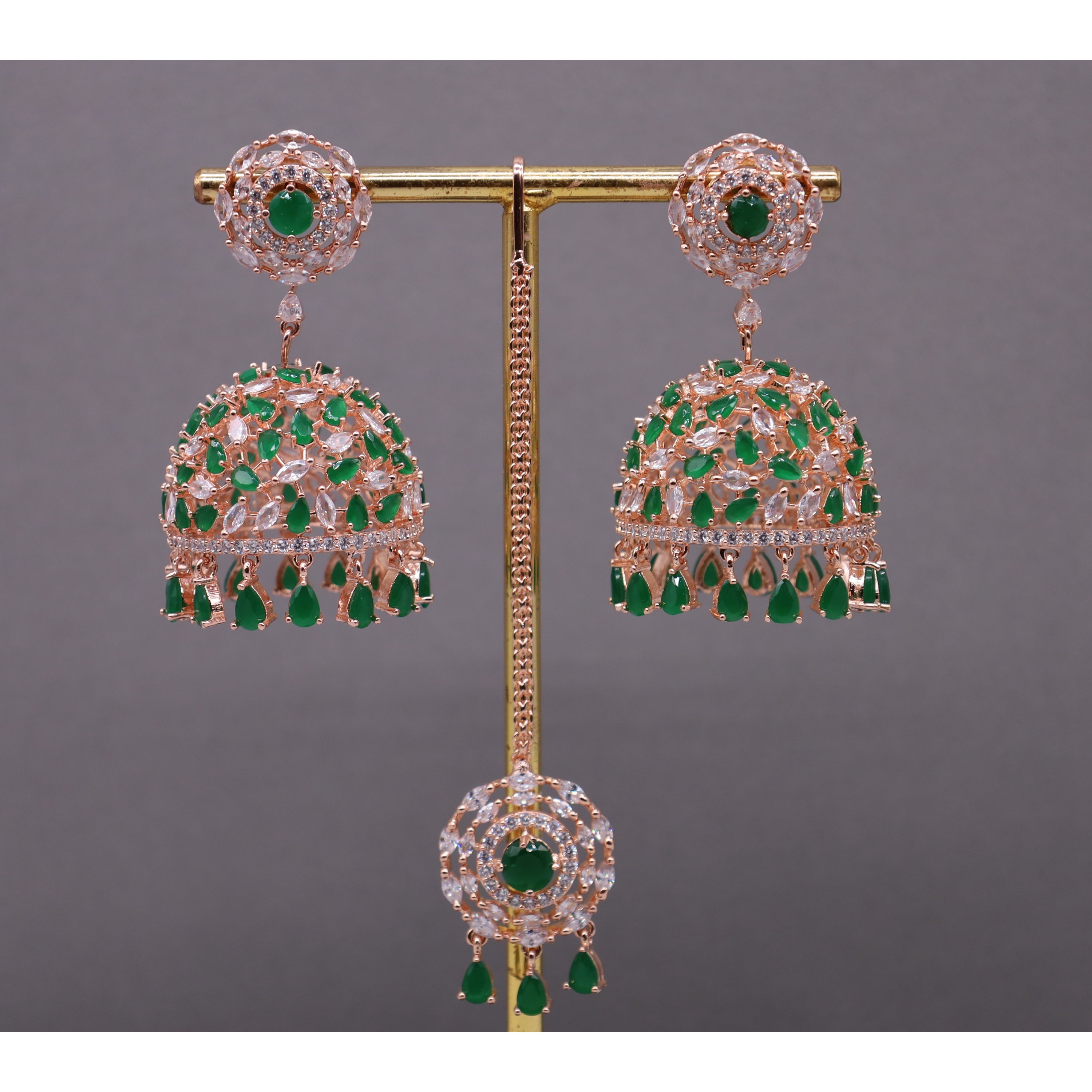 Isabella CZ Stud Earrings with Tikka - Sparkling Cubic Zirconia Jewelry for Women | Perfect for Weddings, Parties & Special Occasions
