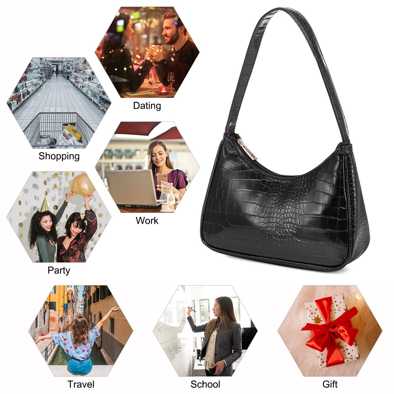 LOVEVOOK Women's Small Shoulder Bag - Crocodile Pattern Vegan Leather Clutch Purse, Cute Mini Handbag for Everyday Use, Date Night & Shopping