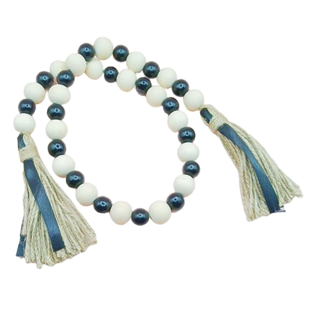 Black and White Wood Bead Garland with Double Tassels - Rustic Farmhouse Holiday Decor for Thanksgiving, Christmas & Harvest Season - Perfect for Tiered Trays, Fireplace Mantels, Wall Hangings & Living Room Decorations